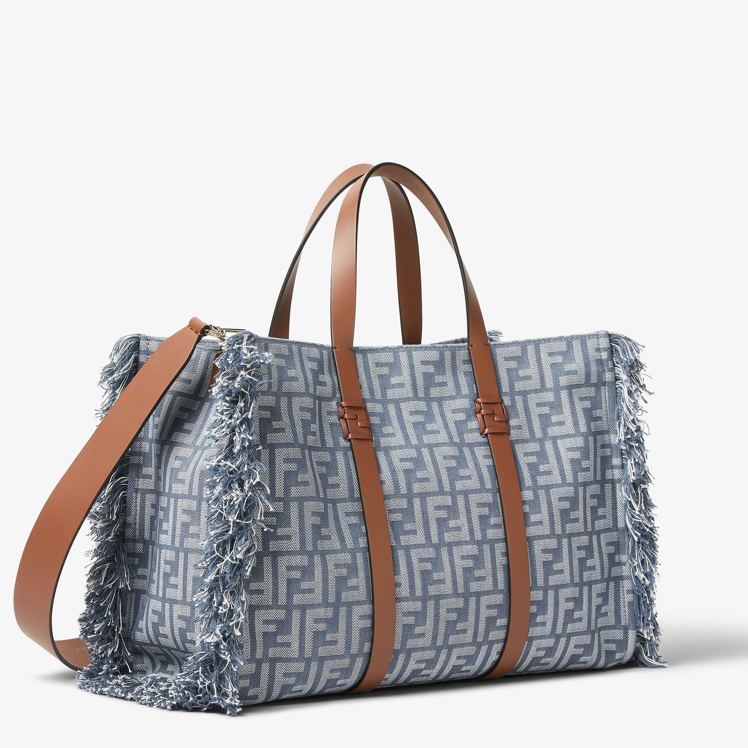 FENDI Summer Tote Handbag in Denim Effect with Fringes