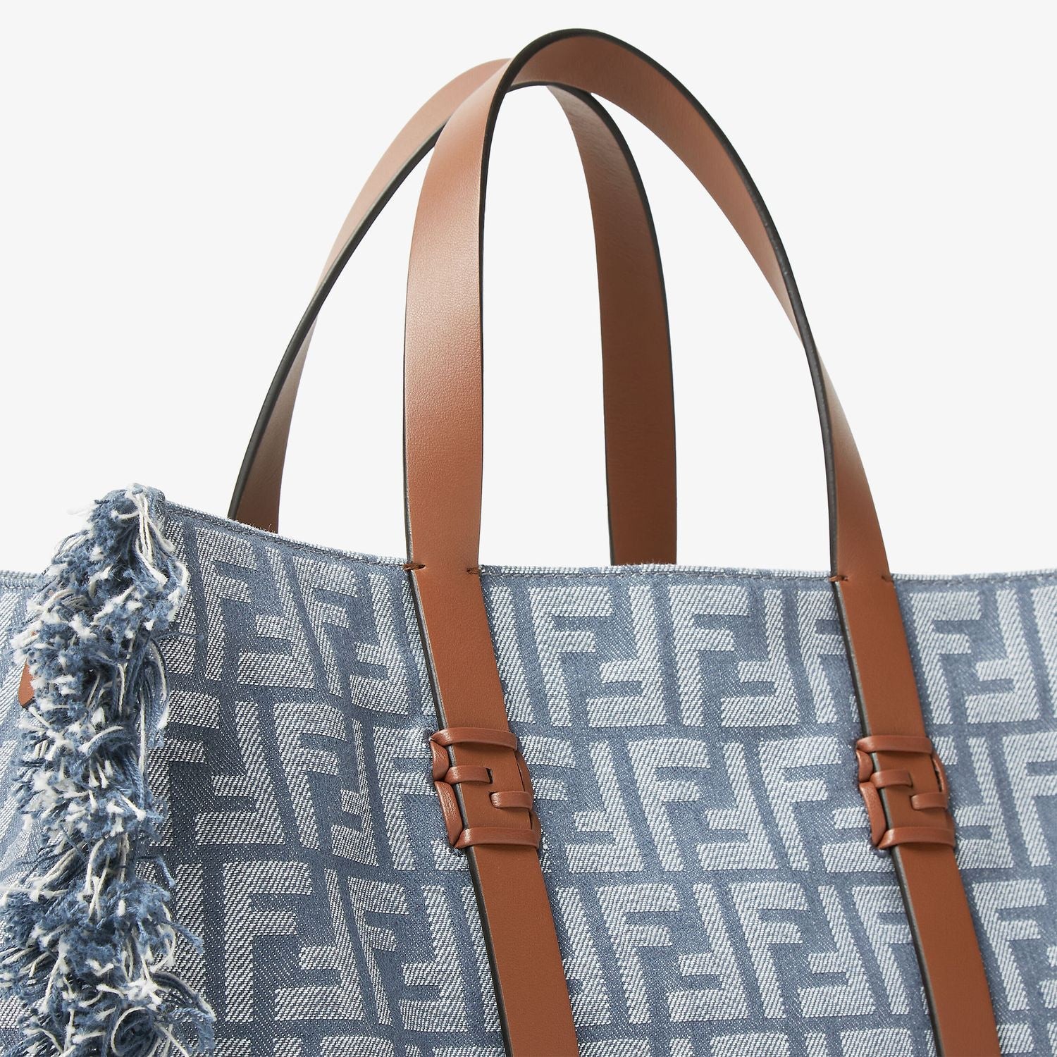 FENDI Summer Tote Handbag in Denim Effect with Fringes