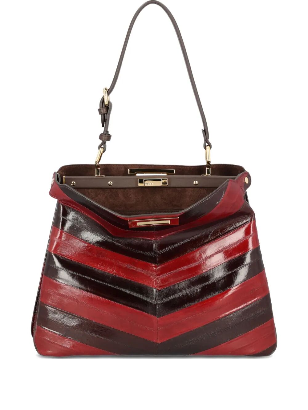 FENDI Soft Medium Two-Tone Inlaid Hagfish Leather Handbag 33x25.5x10 CM