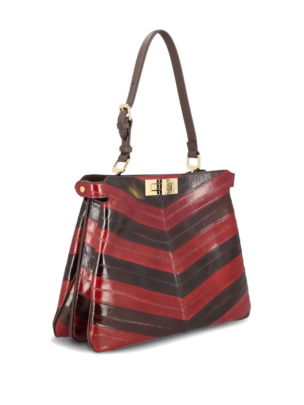 FENDI Soft Medium Two-Tone Inlaid Hagfish Leather Handbag 33x25.5x10 CM