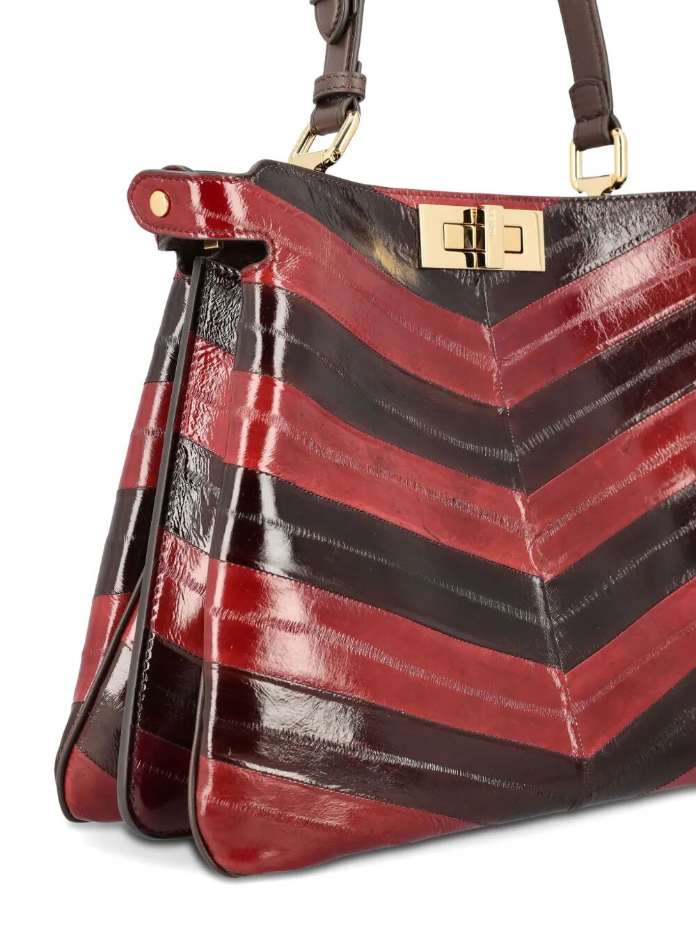 FENDI Soft Medium Two-Tone Inlaid Hagfish Leather Handbag 33x25.5x10 CM