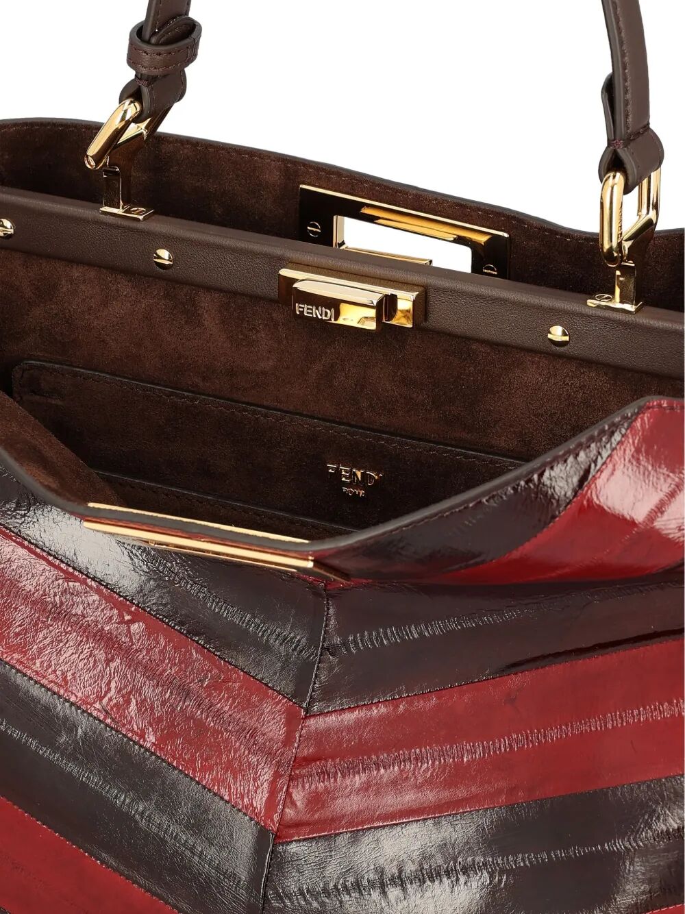 FENDI Soft Medium Two-Tone Inlaid Hagfish Leather Handbag 33x25.5x10 CM