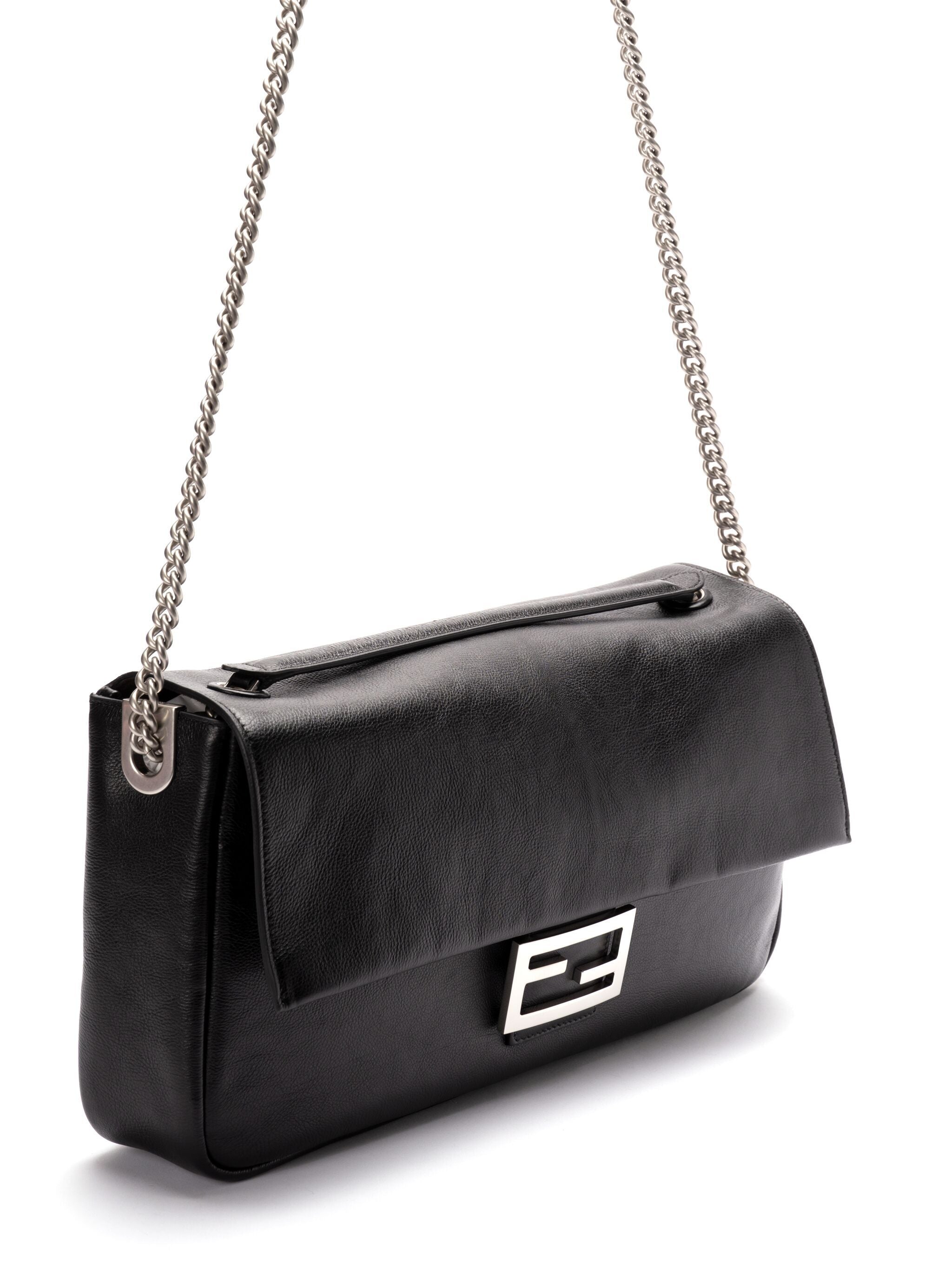 FENDI Large Leather Chain Baguette Handbag