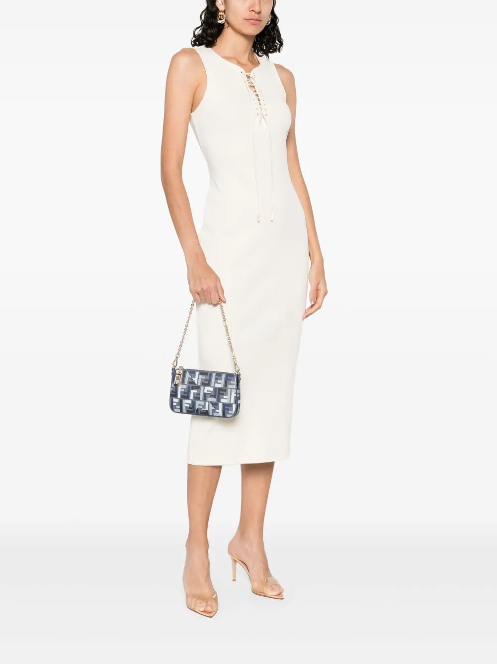 FENDI Mini Fabric Baguette Pouch Handbag with Chain