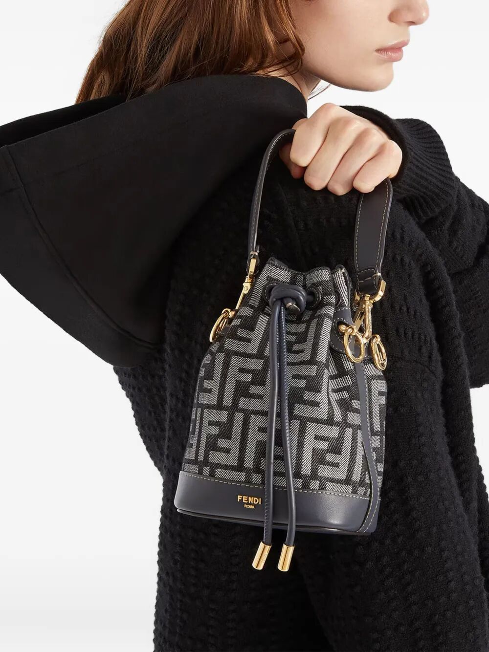FENDI Mini Bucket Handbag - Denim-Effect Jacquard