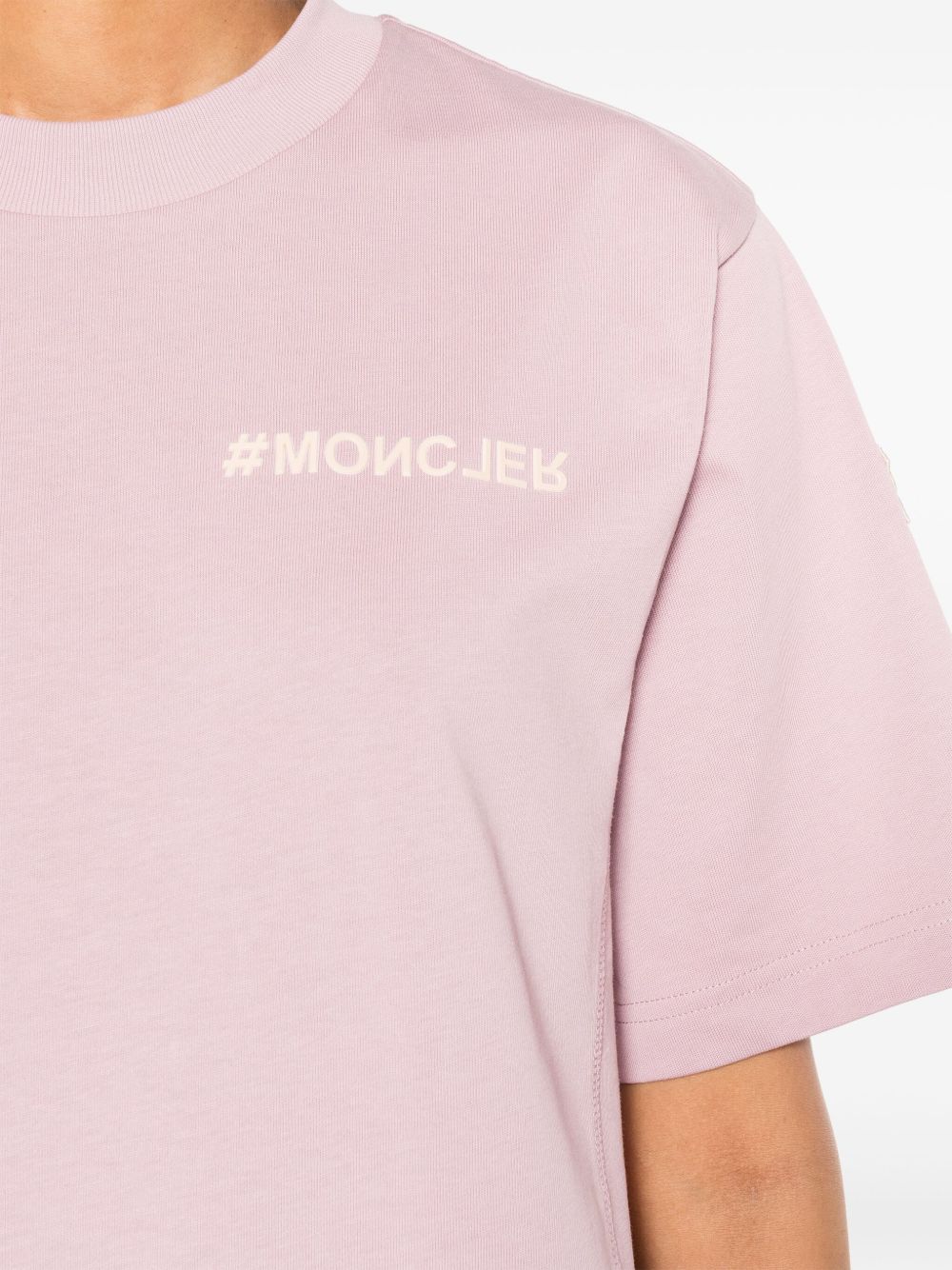 MONCLER GRENOBLE Cotton Logo T-Shirt with Rose Print