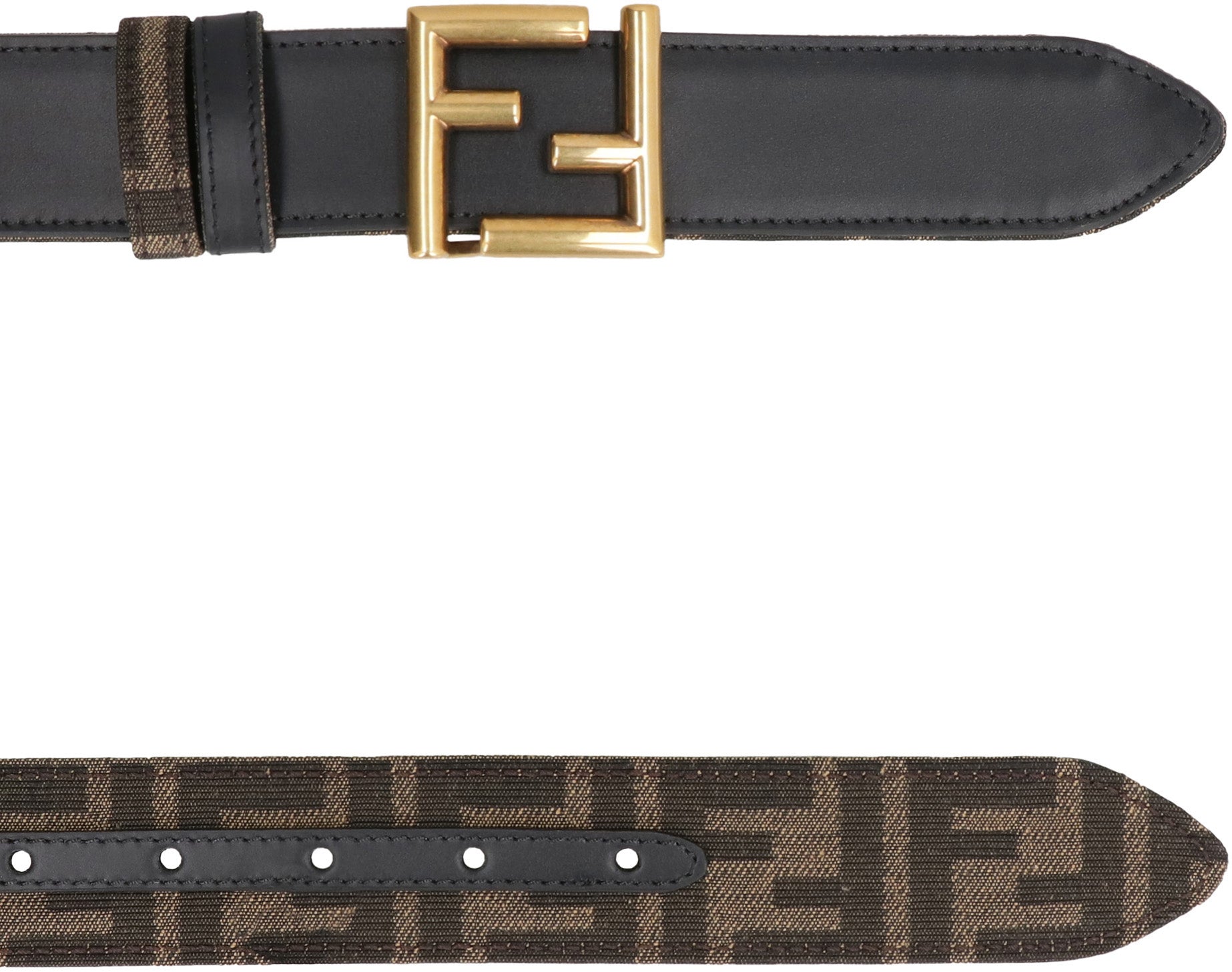 FENDI Reversible Leather and Fabric Belt - 3.5 cm Height