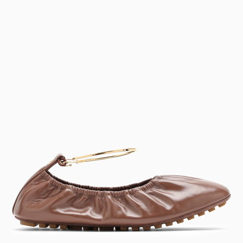 FENDI Elegant Leather Ballerina with Metal Ankle Strap