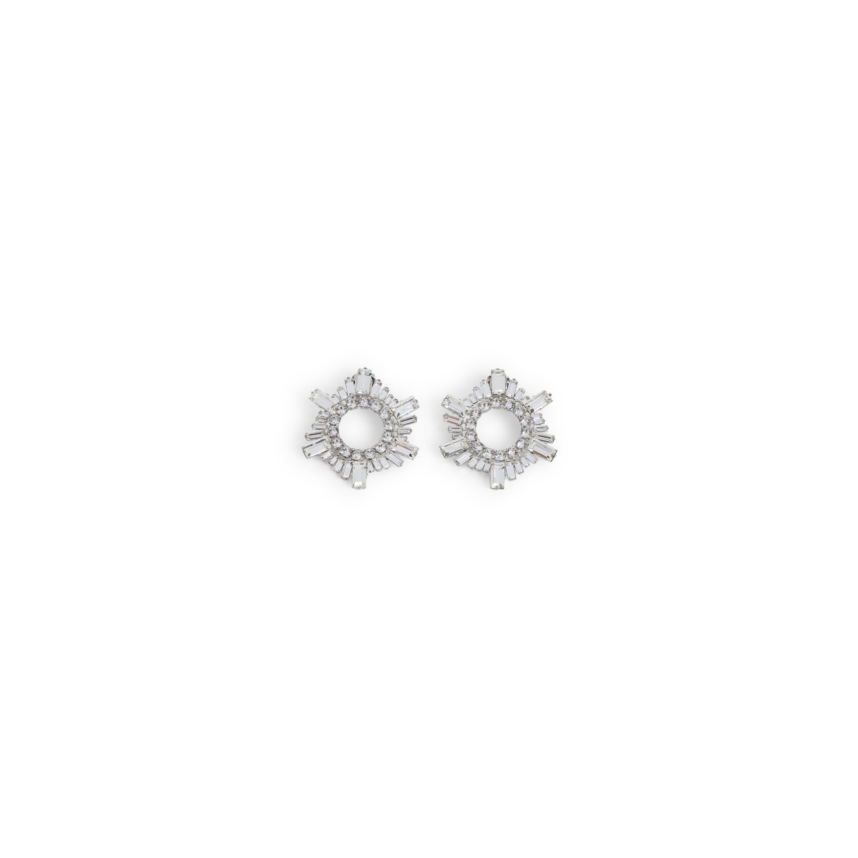AMINA MUADDI Mini Crystal Earrings with Signature Plaque