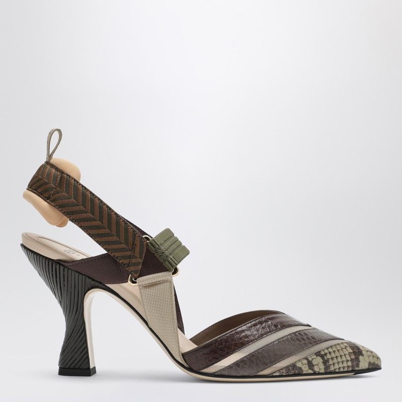 FENDI Chevron Patterned Slingback Pumps for Women