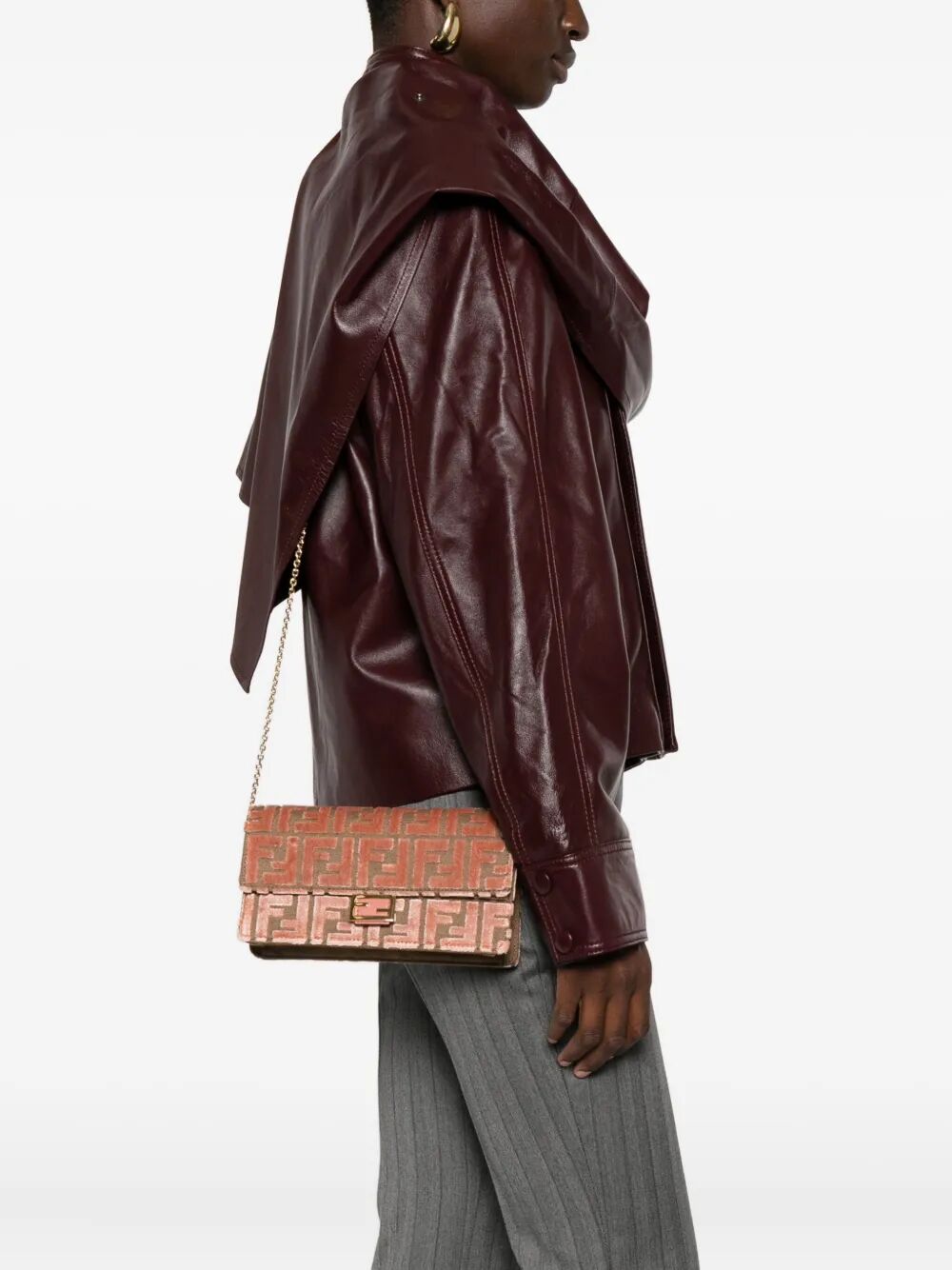 FENDI Mini Wallet on Chain Baguette in FF Jacquard Velvet
