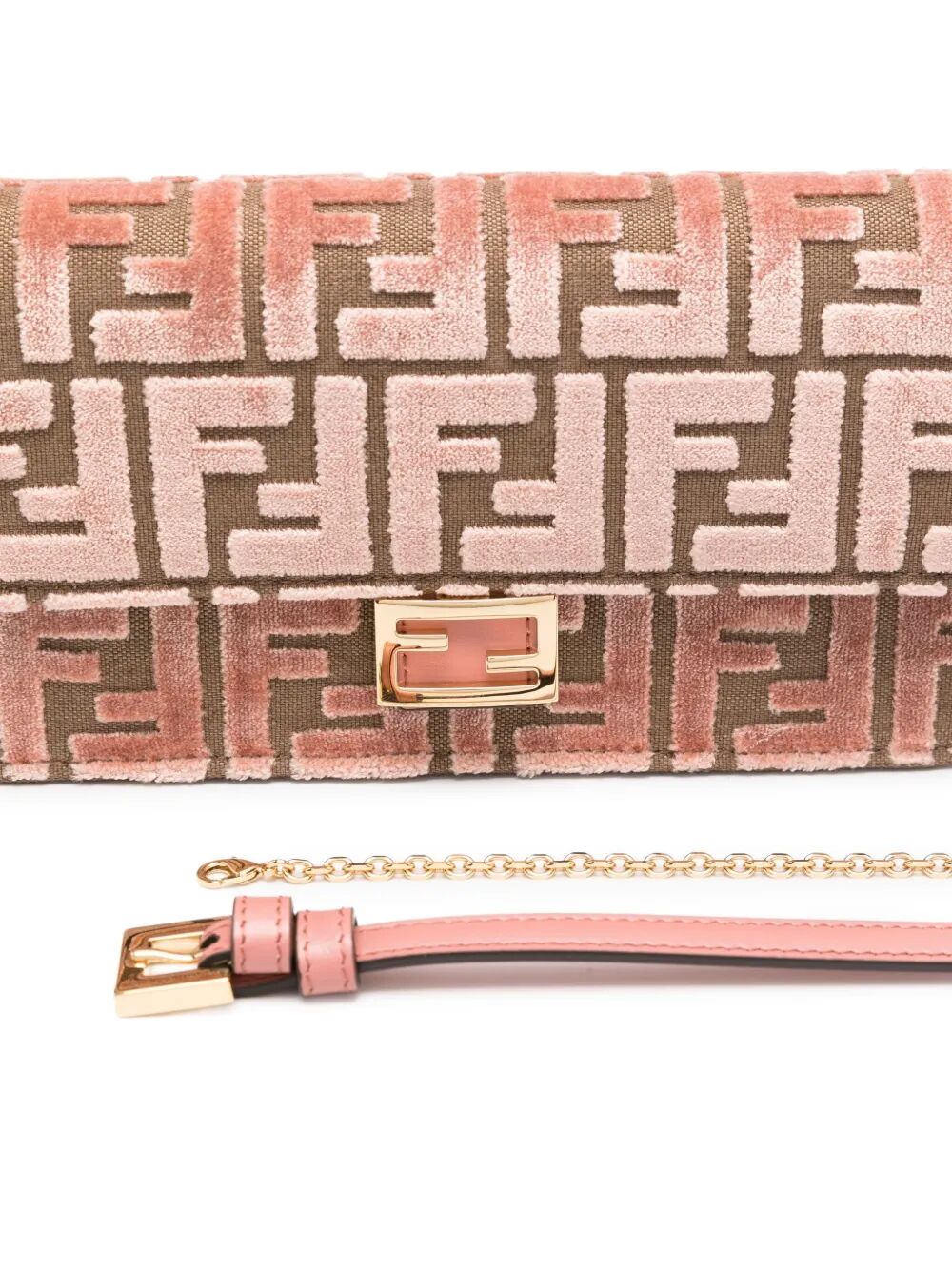 FENDI Mini Wallet on Chain Baguette in FF Jacquard Velvet