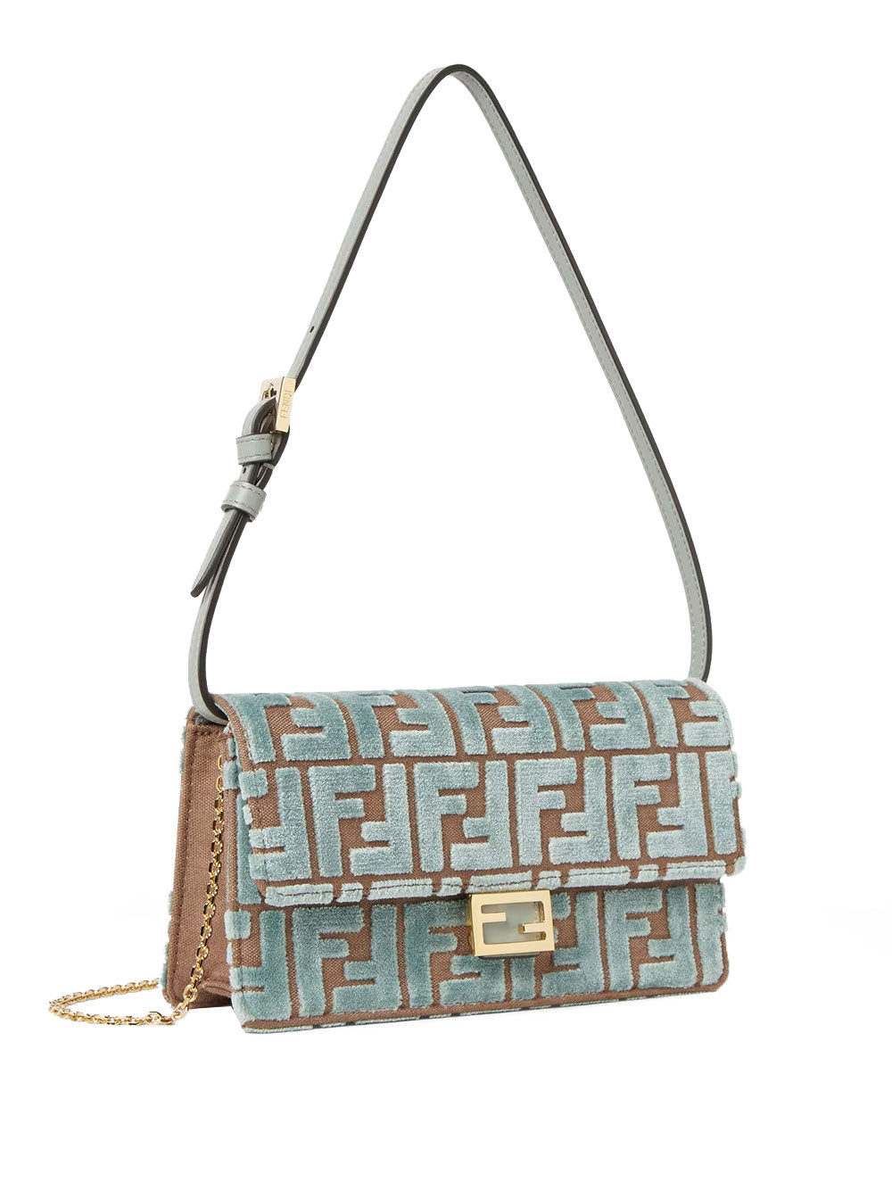 FENDI Mini Wallet on Chain Baguette Bag in FF Jacquard Velvet - 21 x 11.5 x 5 cm