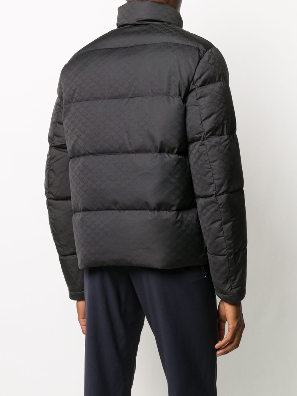 EMPORIO ARMANI High Neck Quilted Monogram Print Down Jacket