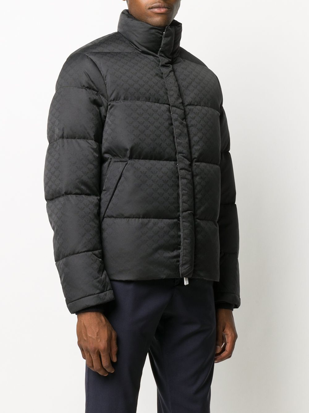 EMPORIO ARMANI High Neck Quilted Monogram Print Down Jacket