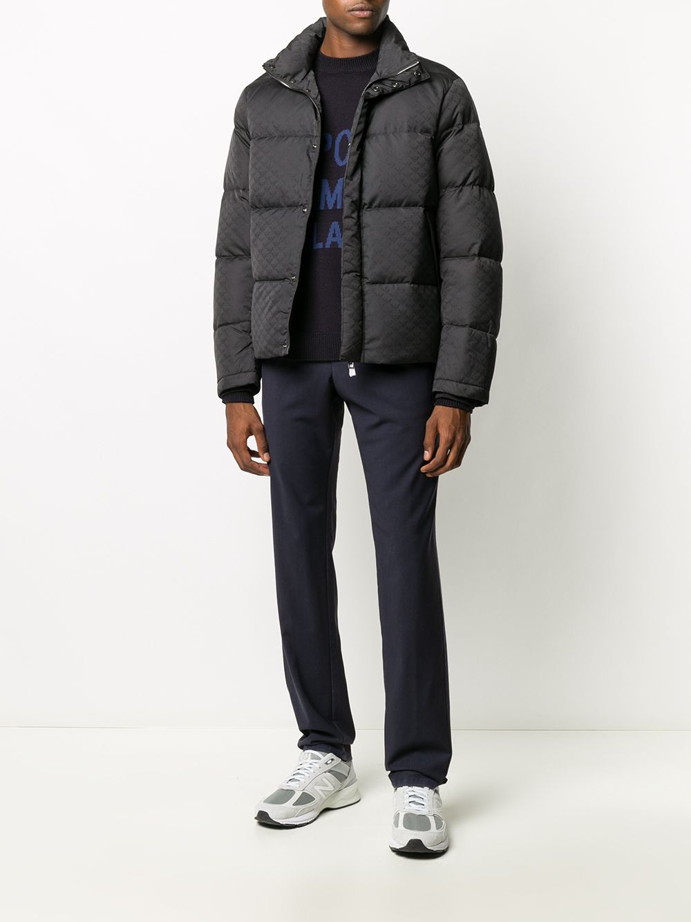 EMPORIO ARMANI High Neck Quilted Monogram Print Down Jacket