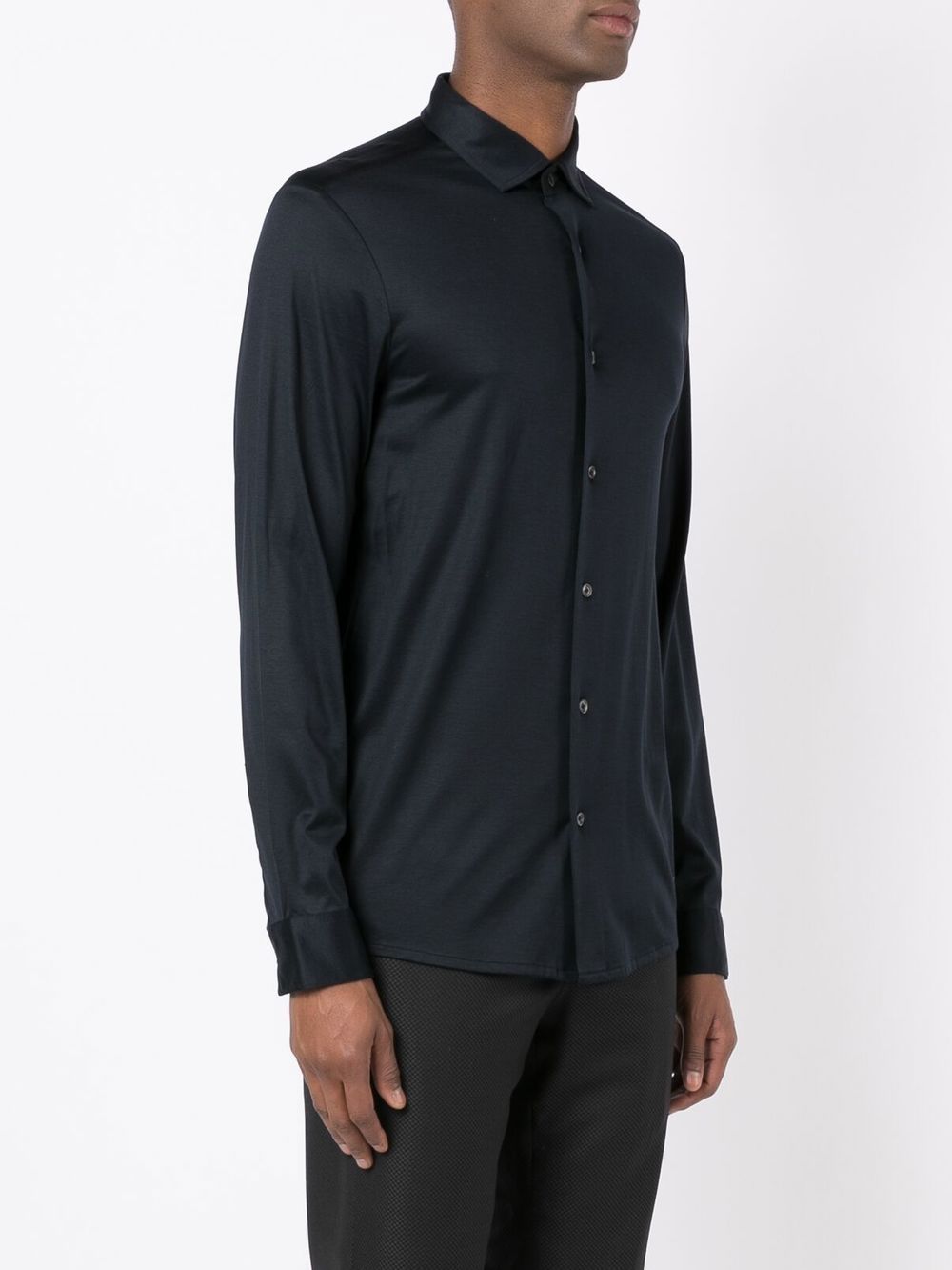 EMPORIO ARMANI Cotton-Lyocell Blend Straight-Point Collar Shirt
