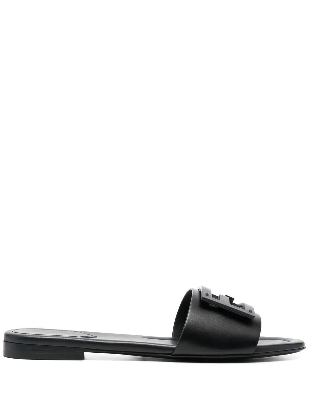 FENDI Leather Slide Sandals with Front Cut-Out Detail