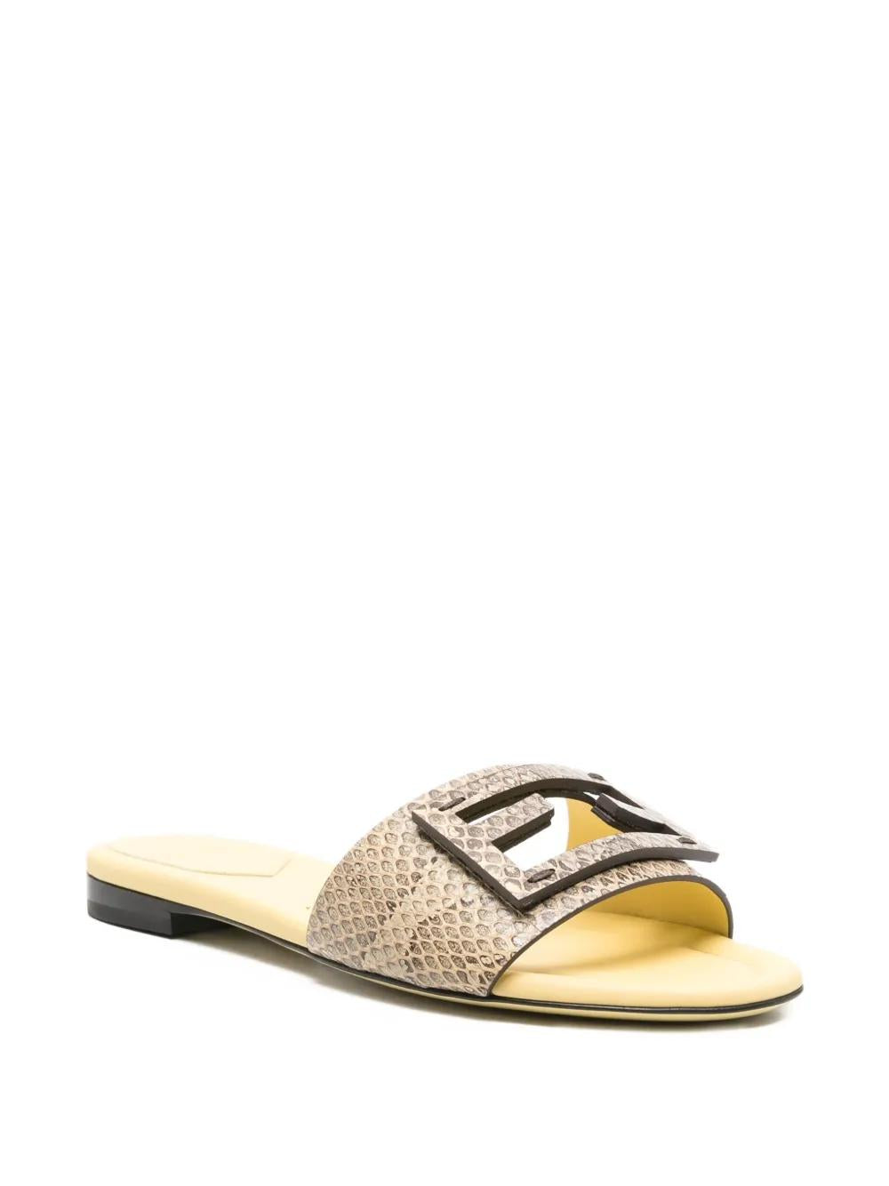 FENDI Snakeskin Leather Flat Slide Sandals