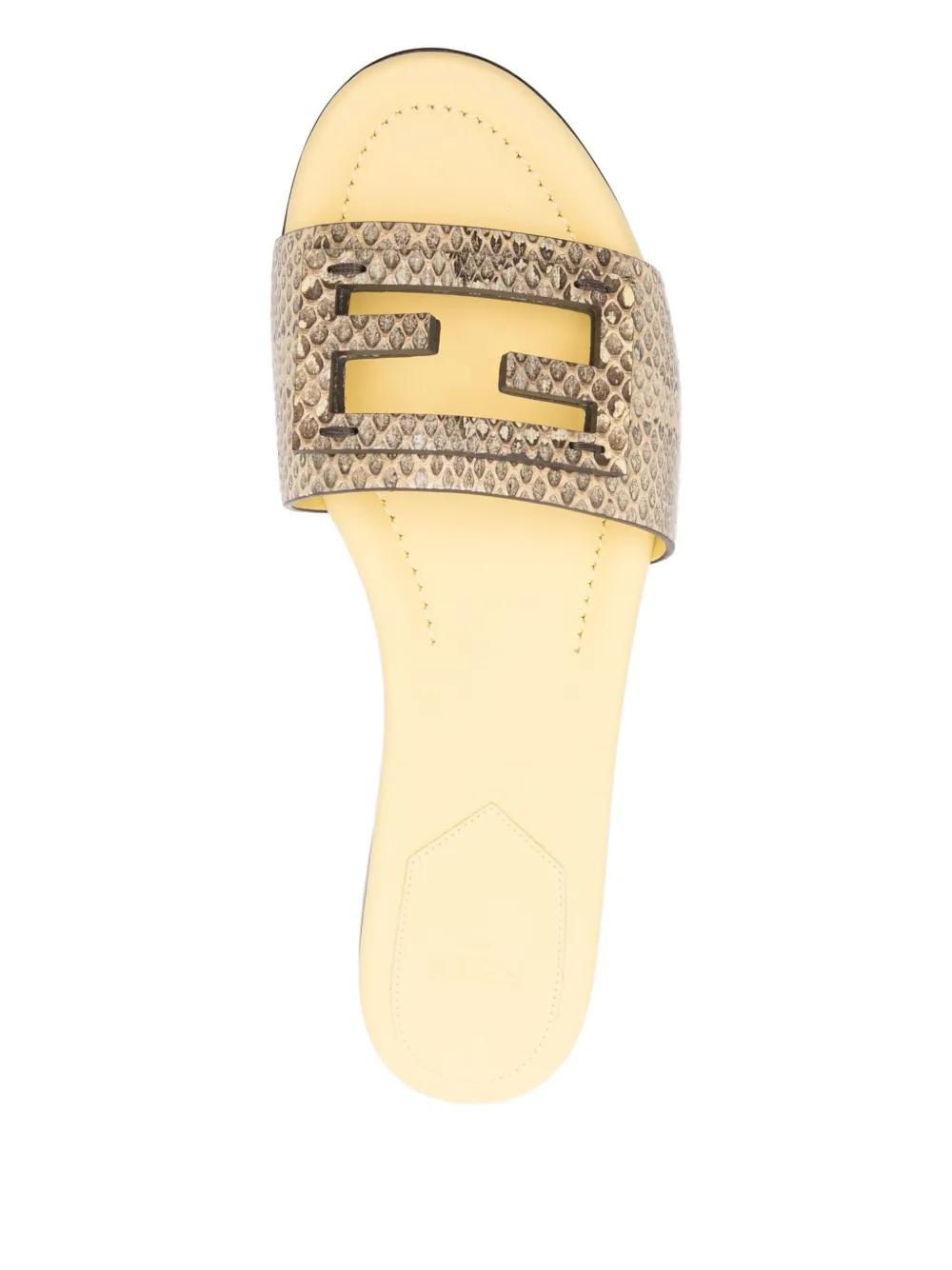 FENDI Snakeskin Leather Flat Slide Sandals