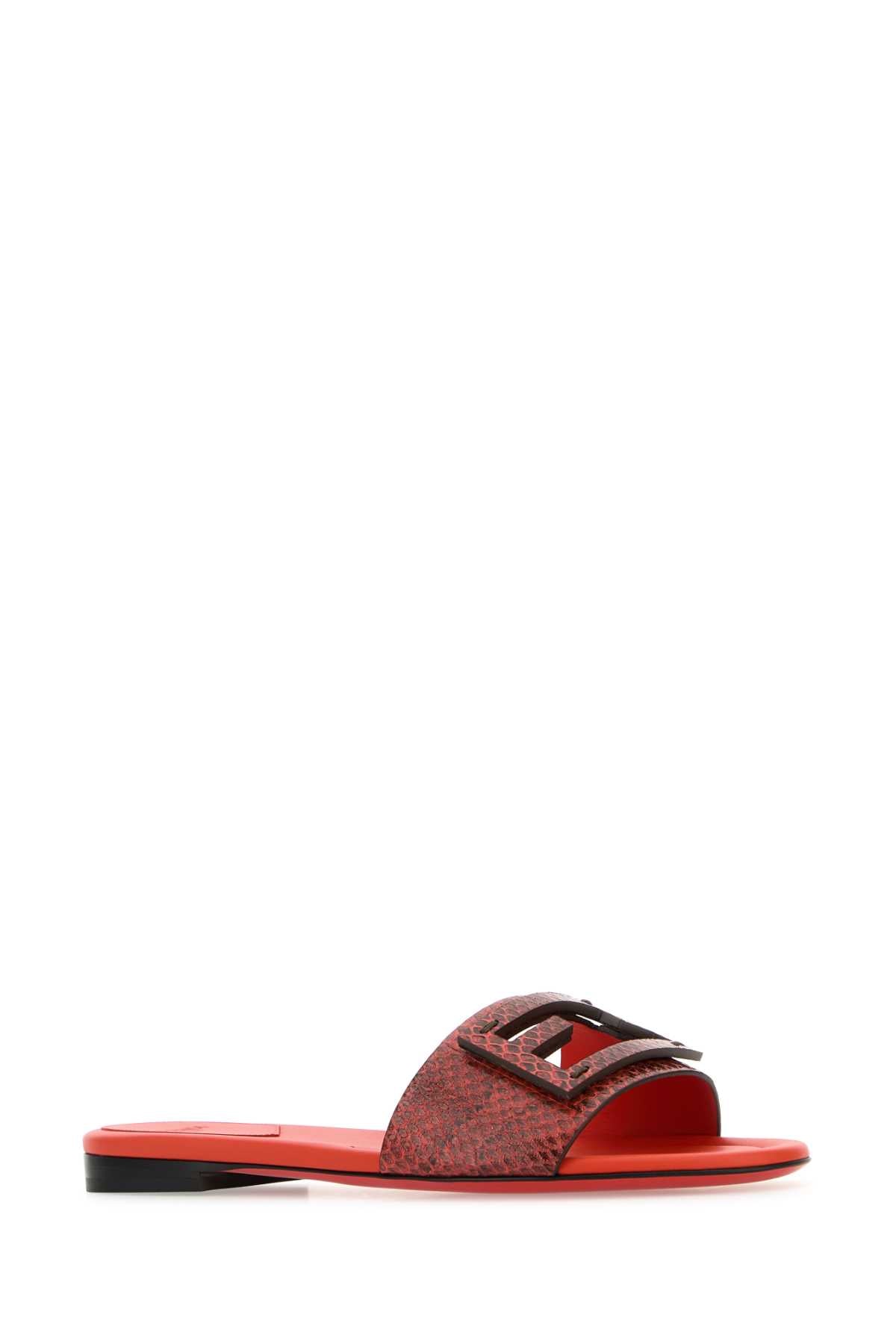 FENDI Leather Baguette Slide Slippers - Women's