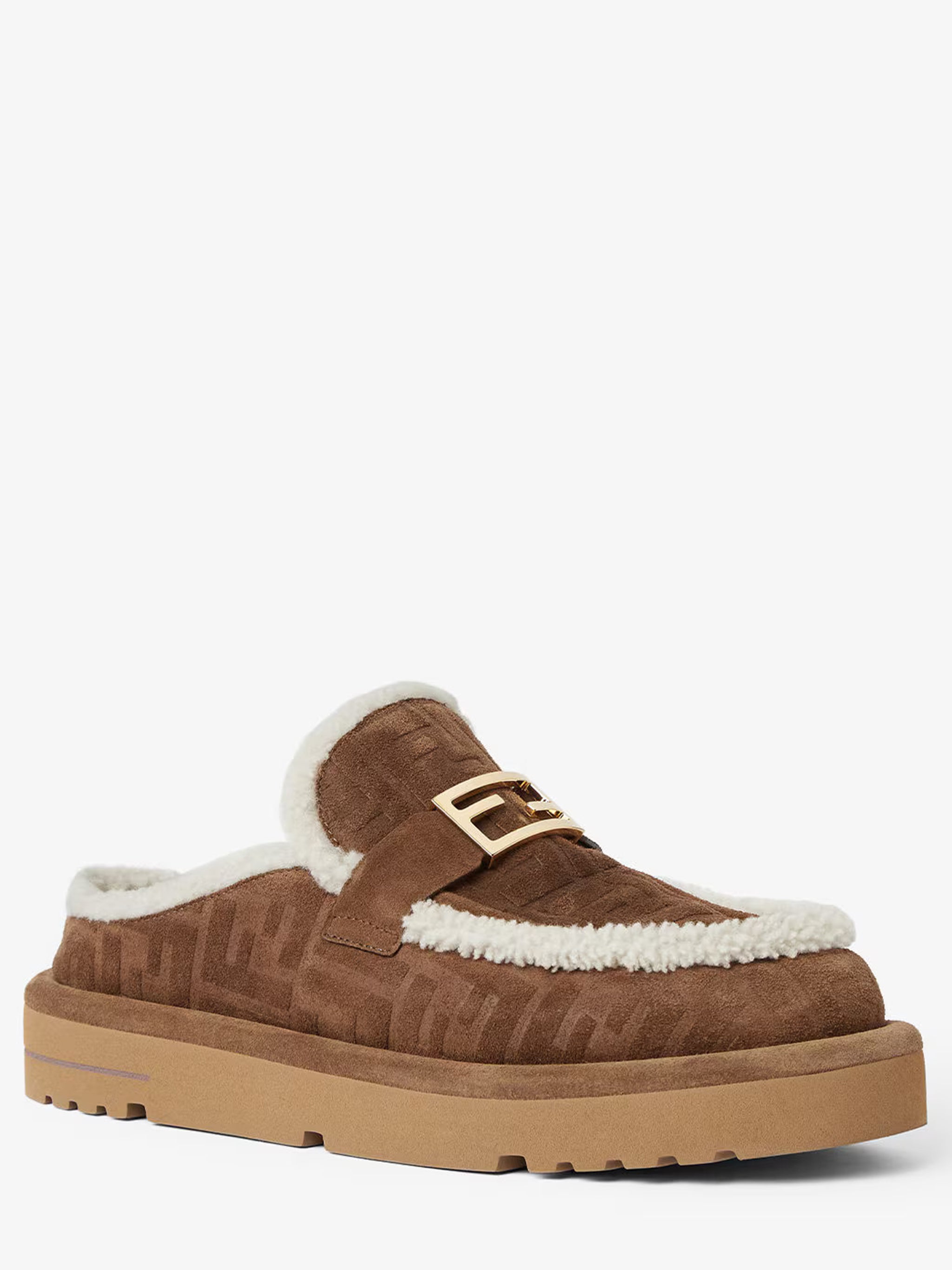 FENDI Apres Chic FF Suede and Shearling Sabots