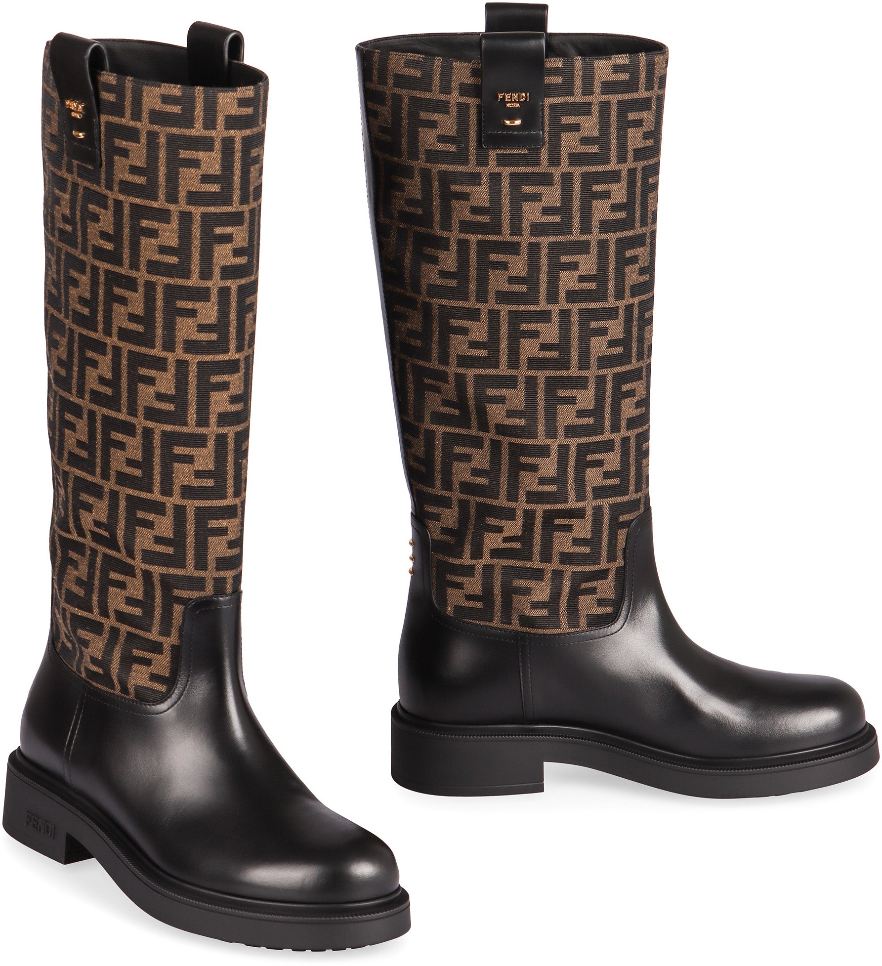 FENDI Elegant Leather and Fabric Heeled Boots for Women
