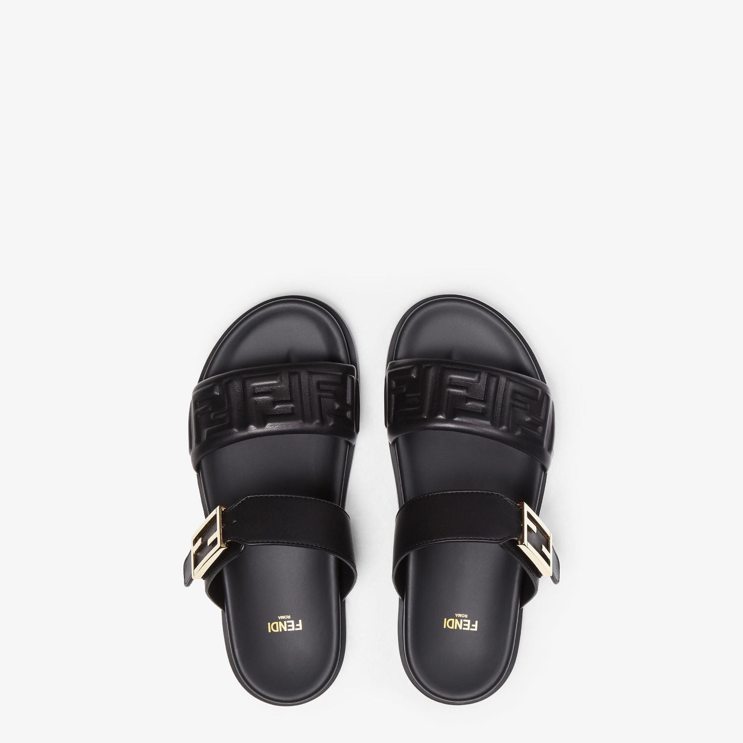 FENDI Nappa Leather Double-Band Slide Sandals
