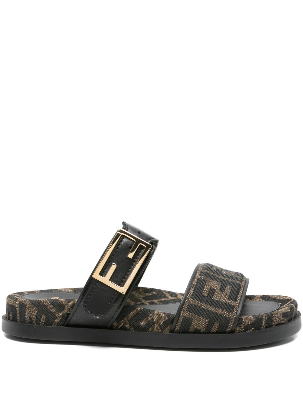 FENDI FF Monogram Double Strap Leather Sandals