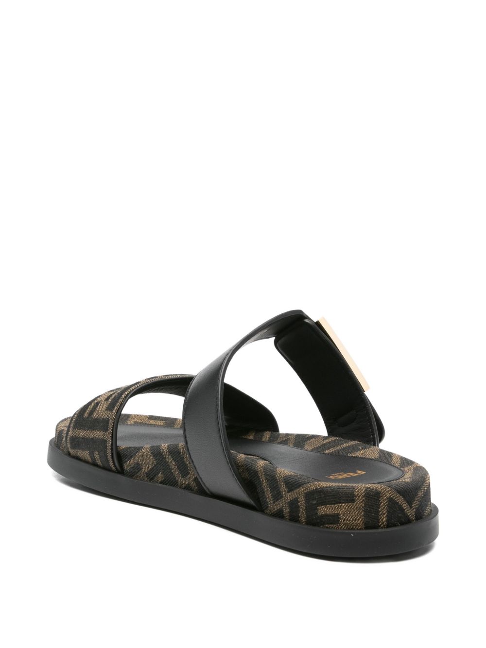 FENDI FF Monogram Double Strap Leather Sandals