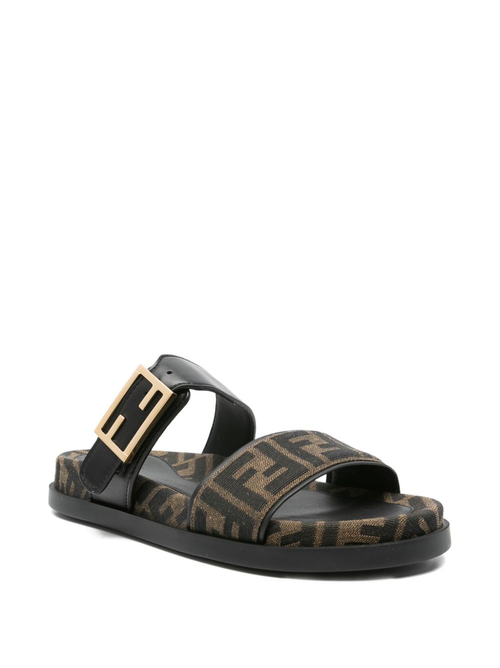 FENDI FF Monogram Double Strap Leather Sandals