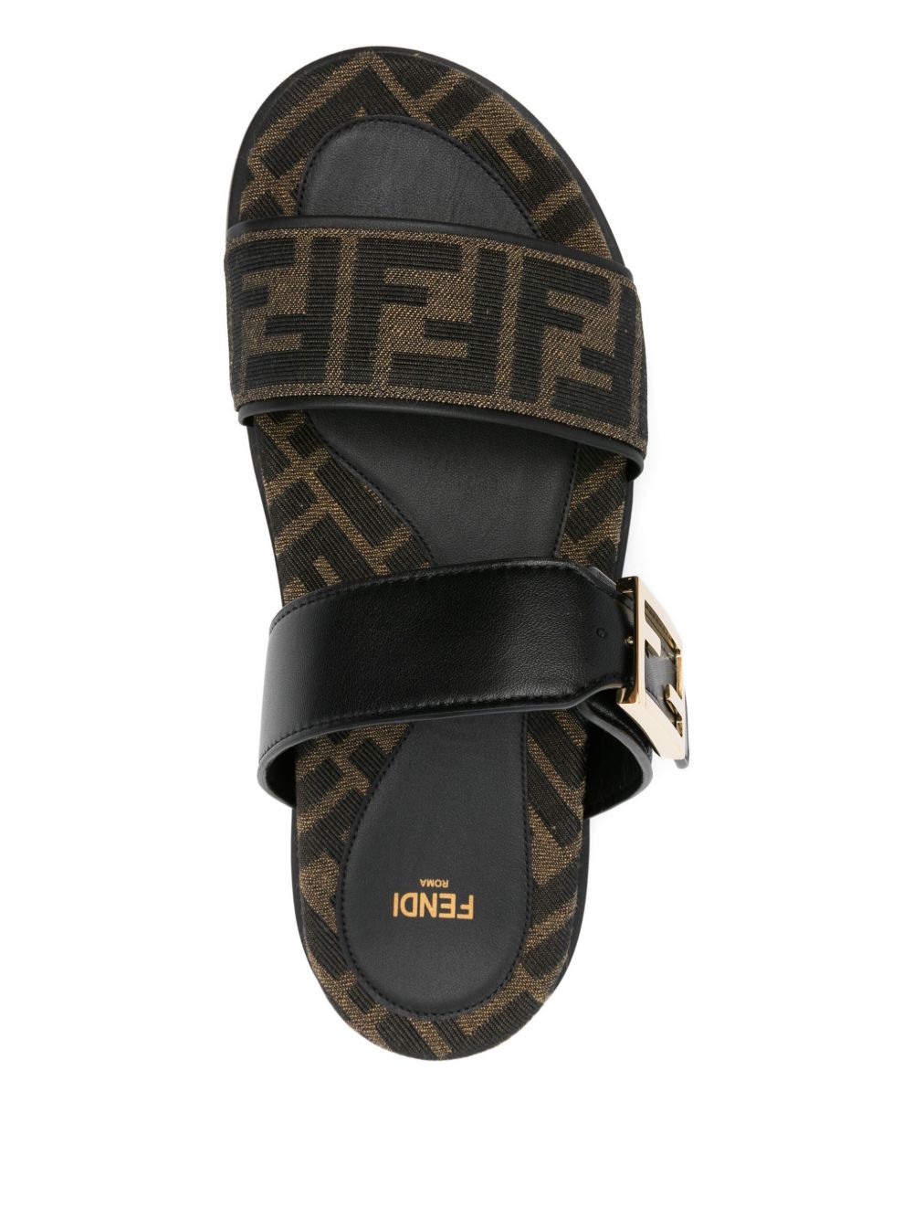 FENDI FF Monogram Double Strap Leather Sandals