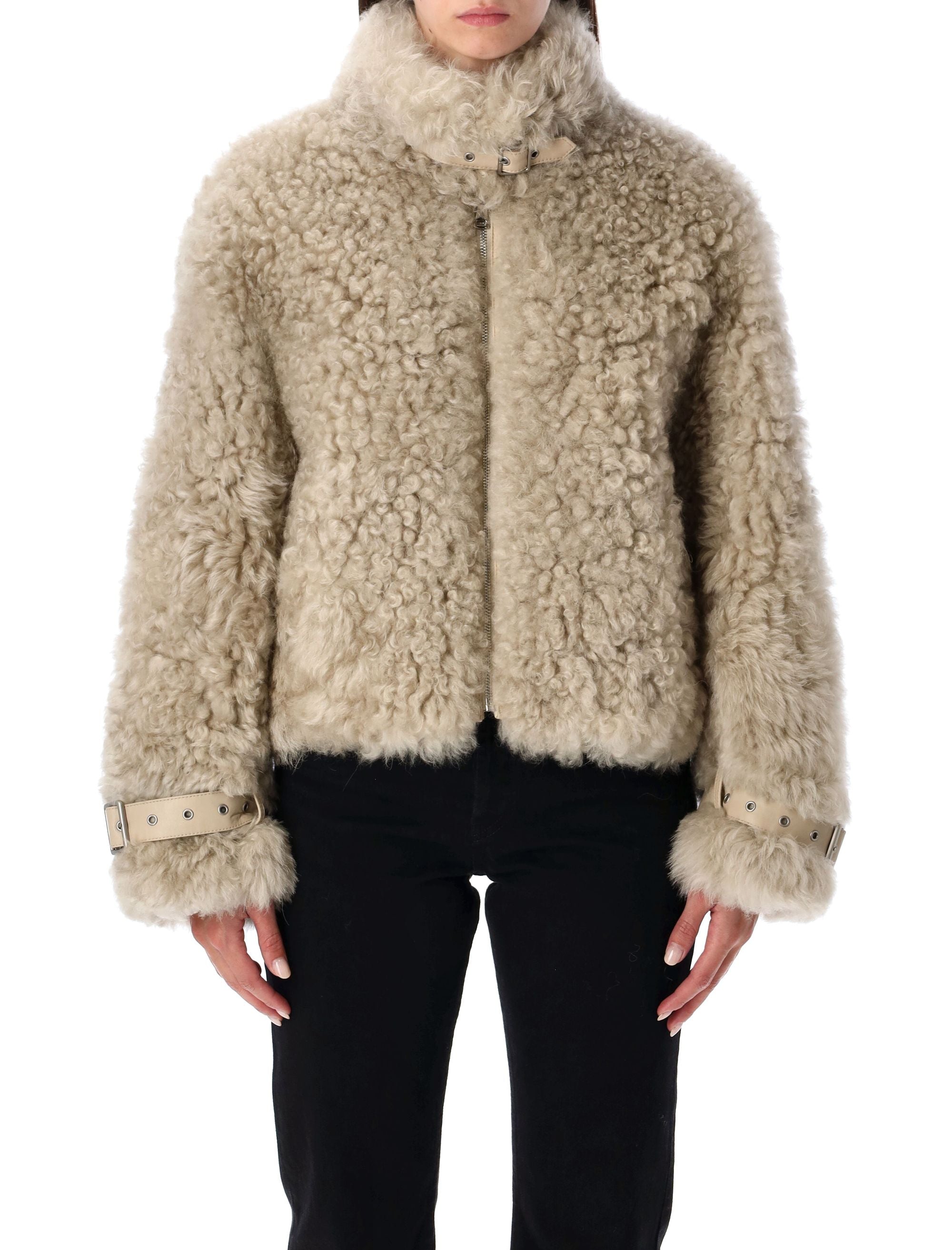 SWORD Cropped Shearling Jacket with High Collar