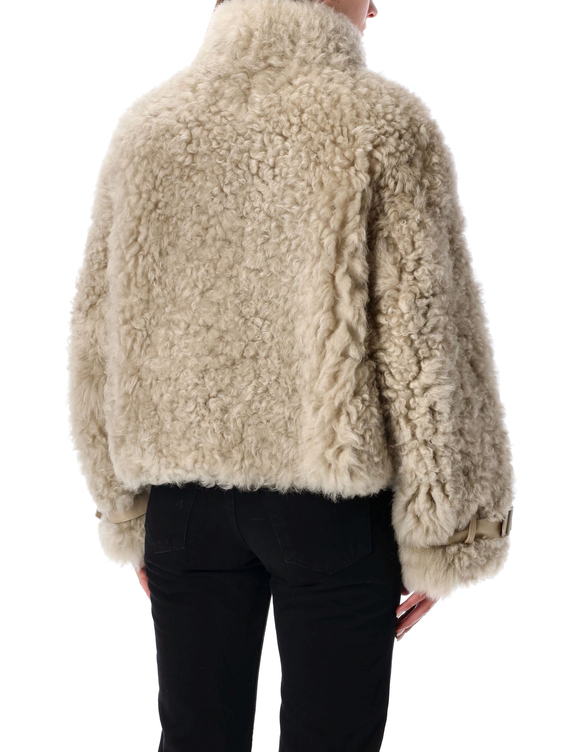 SWORD Cropped Shearling Jacket with High Collar