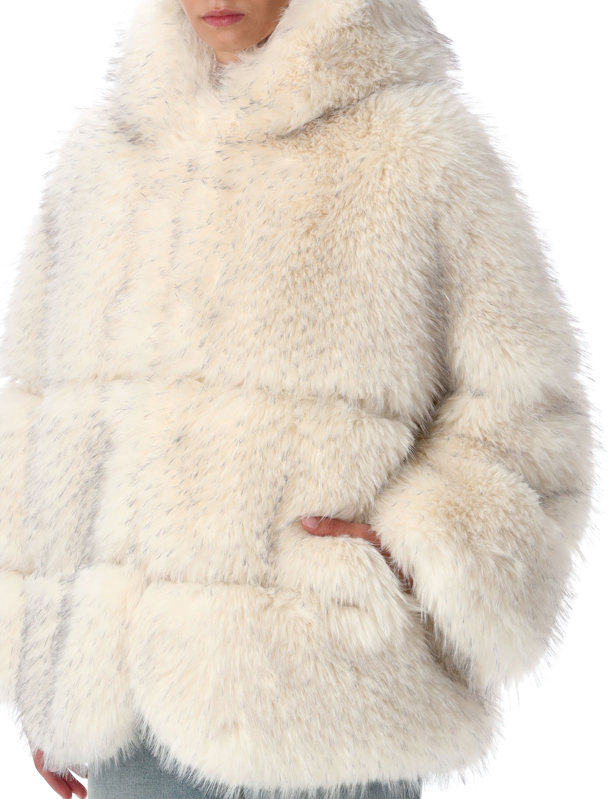 SWORD Oversized Faux Fur Jacket with Hood - Size 40
