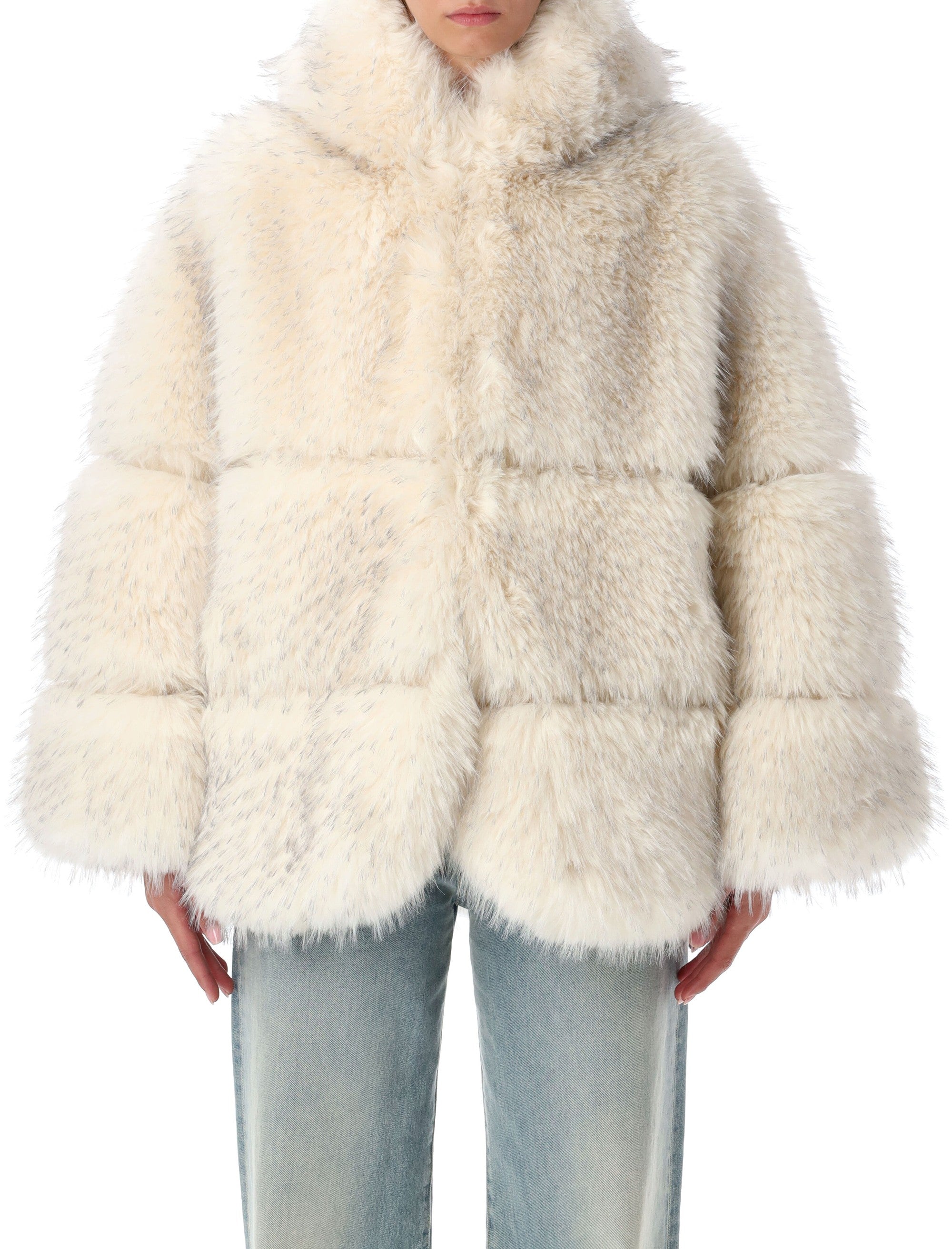SWORD Oversized Faux Fur Jacket with Hood - Size 40