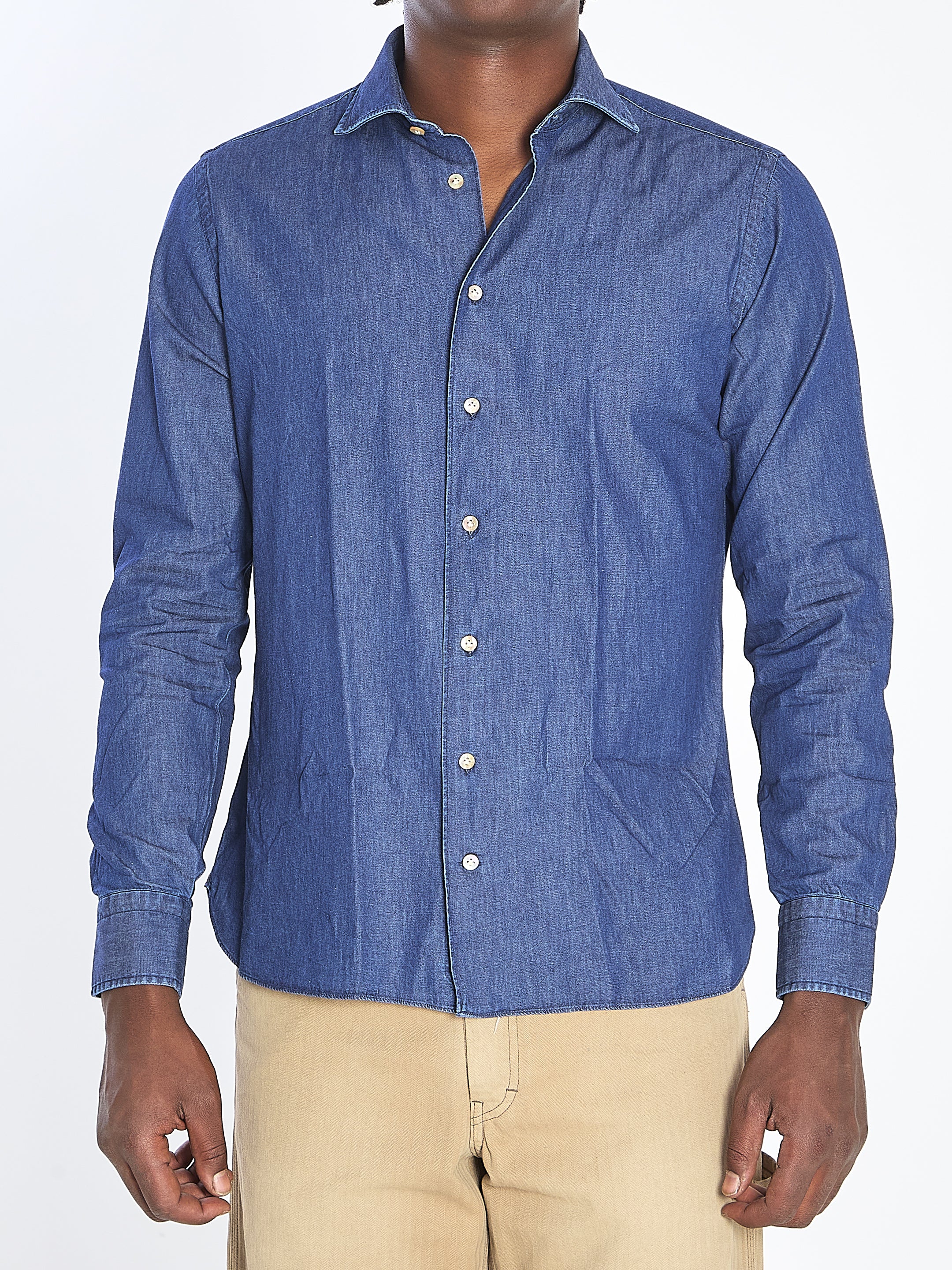 BORRIELLO Men's Regular Fit Denim Shirt with Marechiaro Collar - Size 41