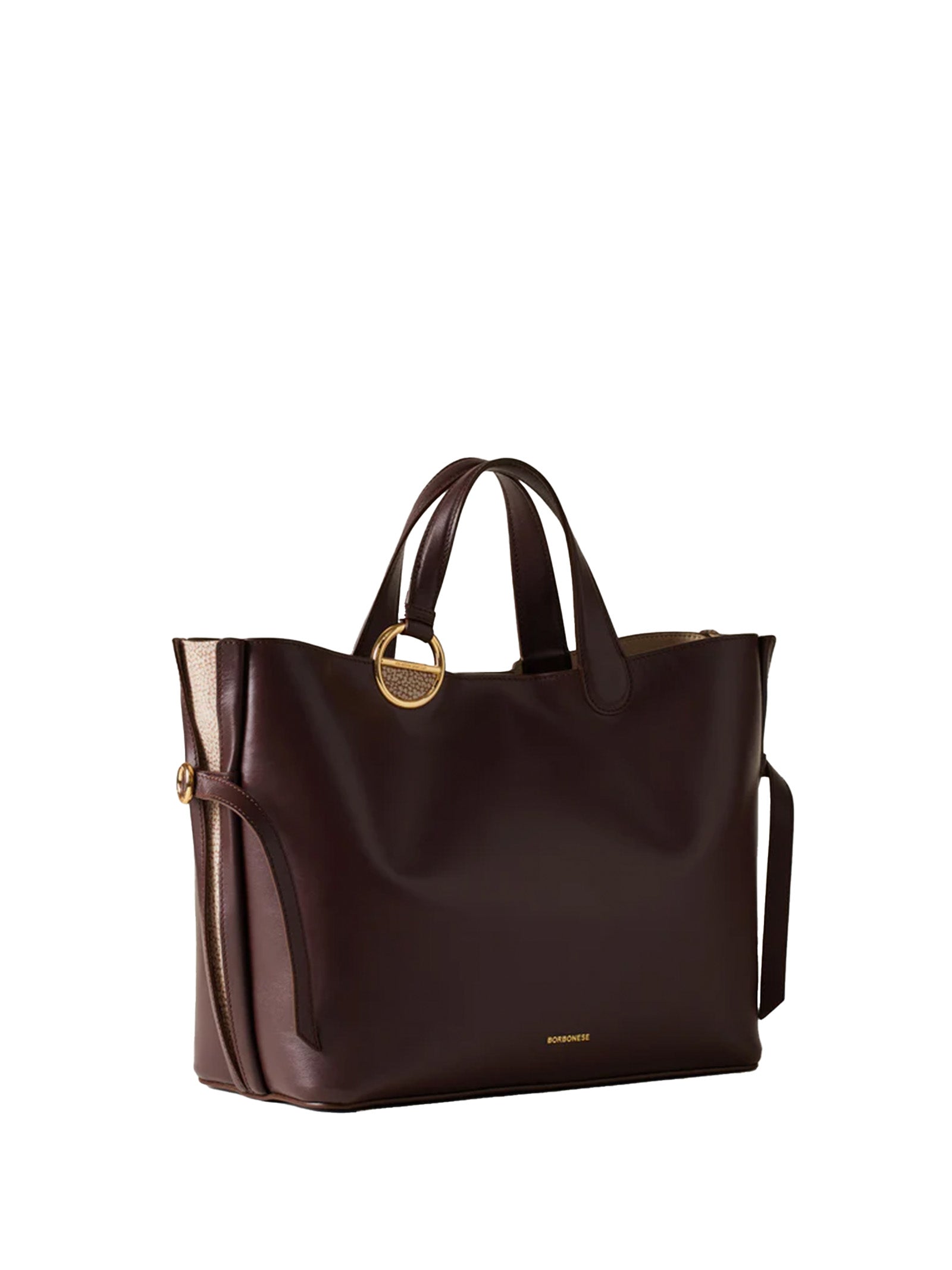 BORBONESE Medium Leather Shopping Handbag