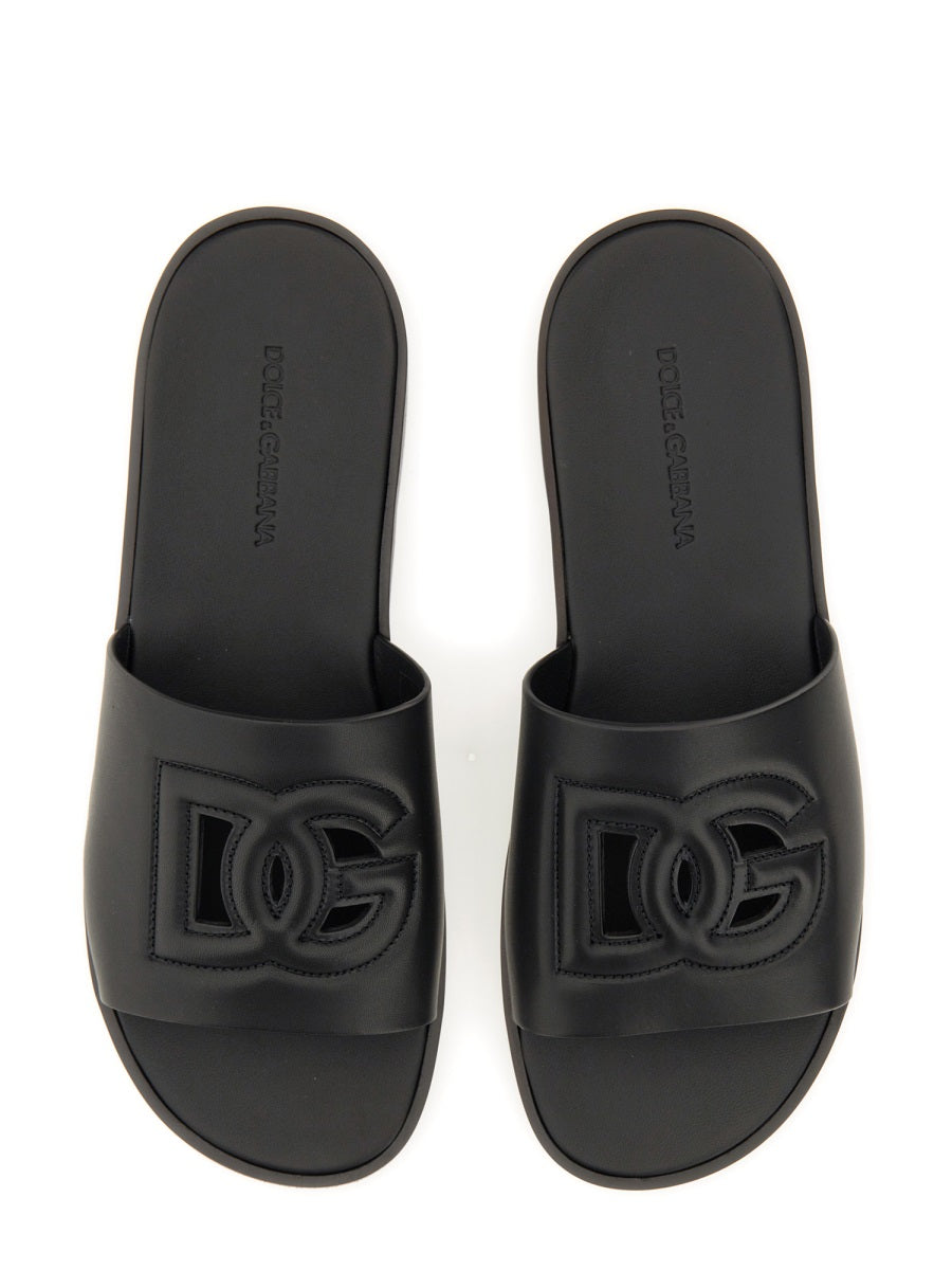 DOLCE & GABBANA Logo Embellished Leather Sandals for Men