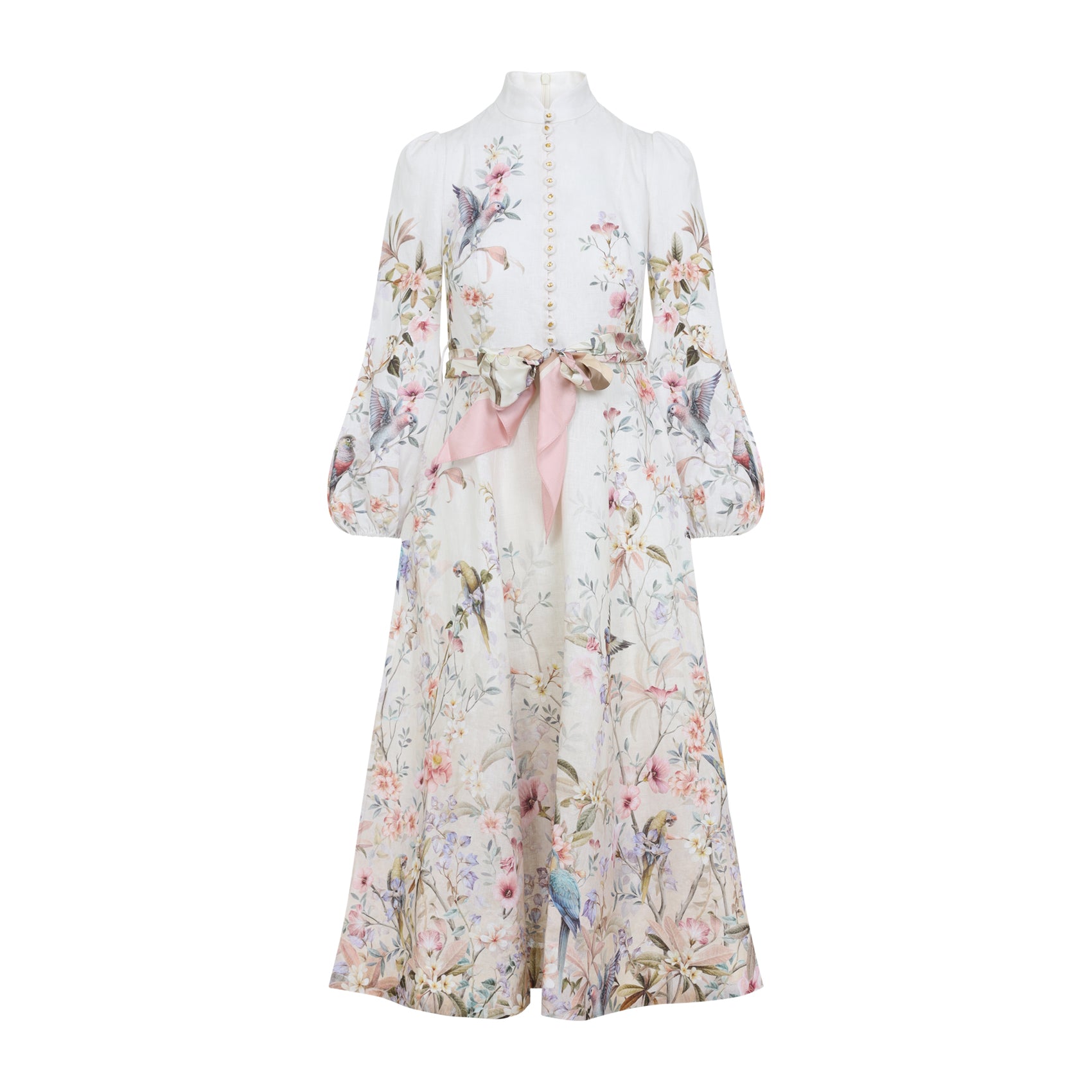 ZIMMERMANN MIDI REBELLION BUTTON LINEN DRESS