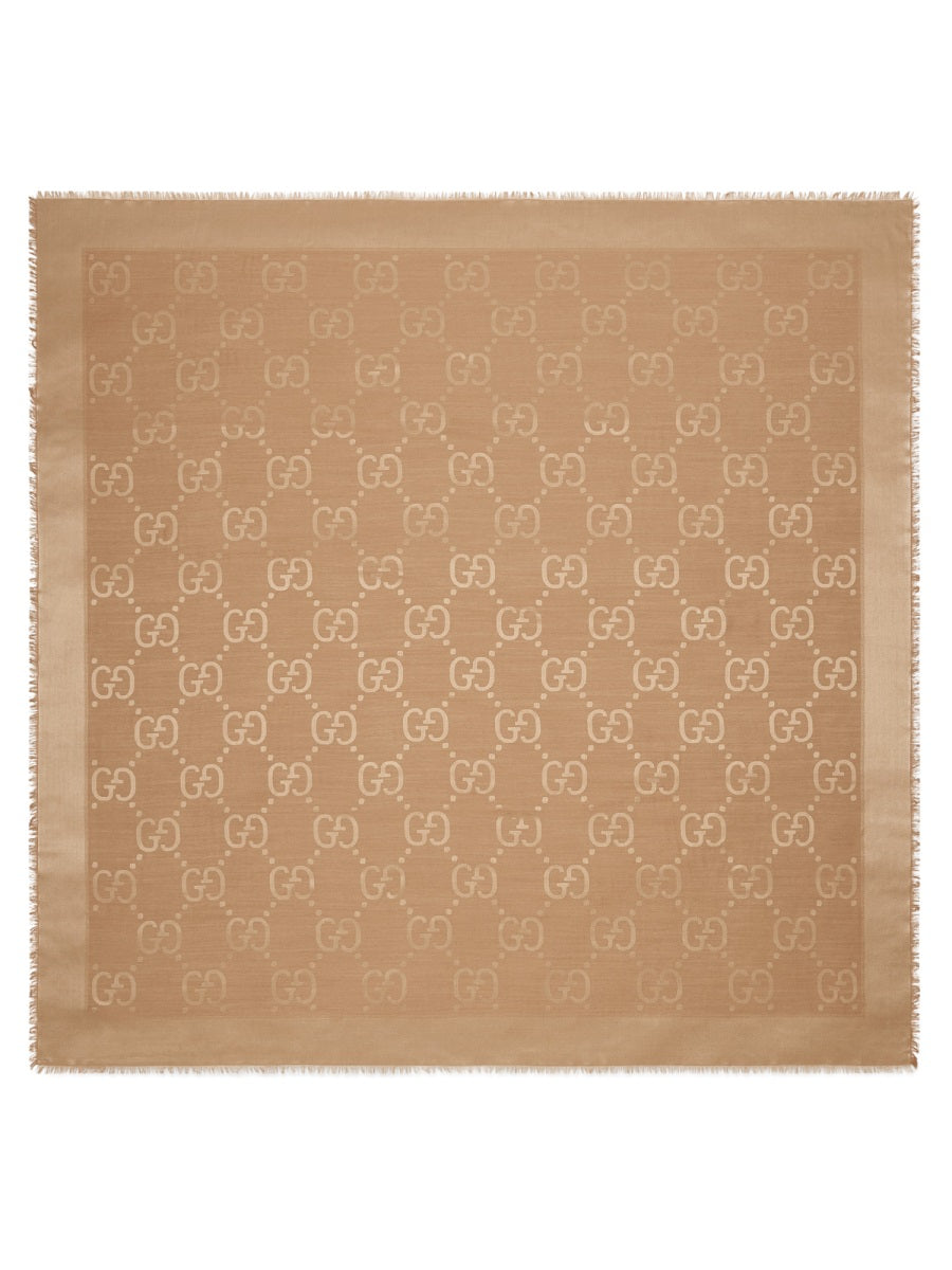 GUCCI Wool and Silk Jacquard Scarf with GG Pattern