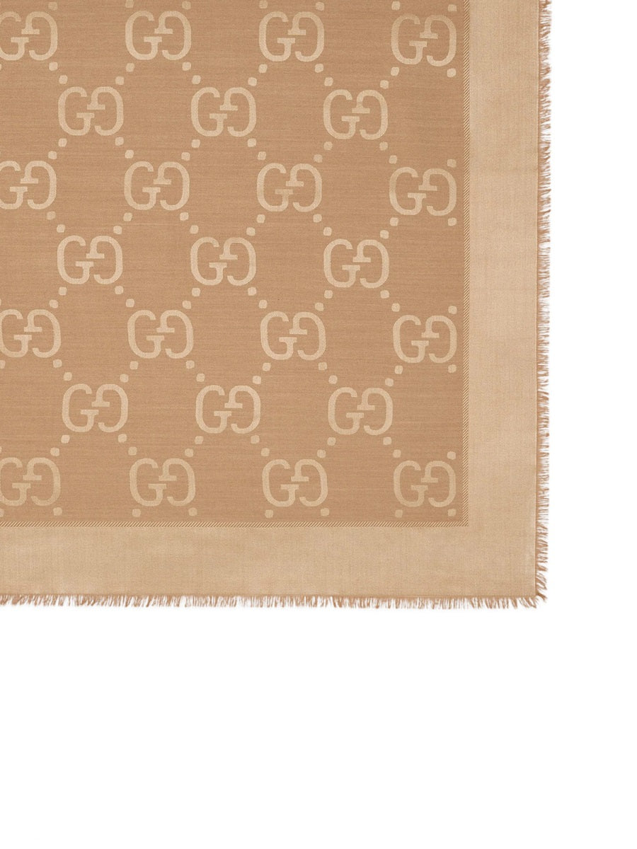 GUCCI Wool and Silk Jacquard Scarf with GG Pattern