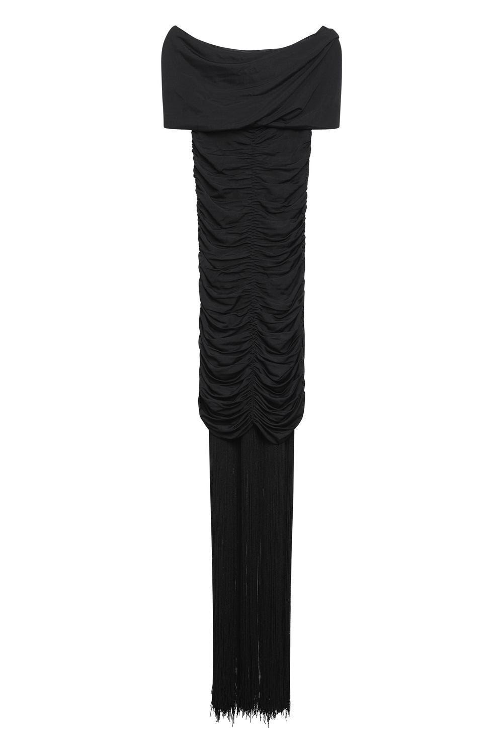 KHAITE Draped Midi Dress with Fringed Hemline