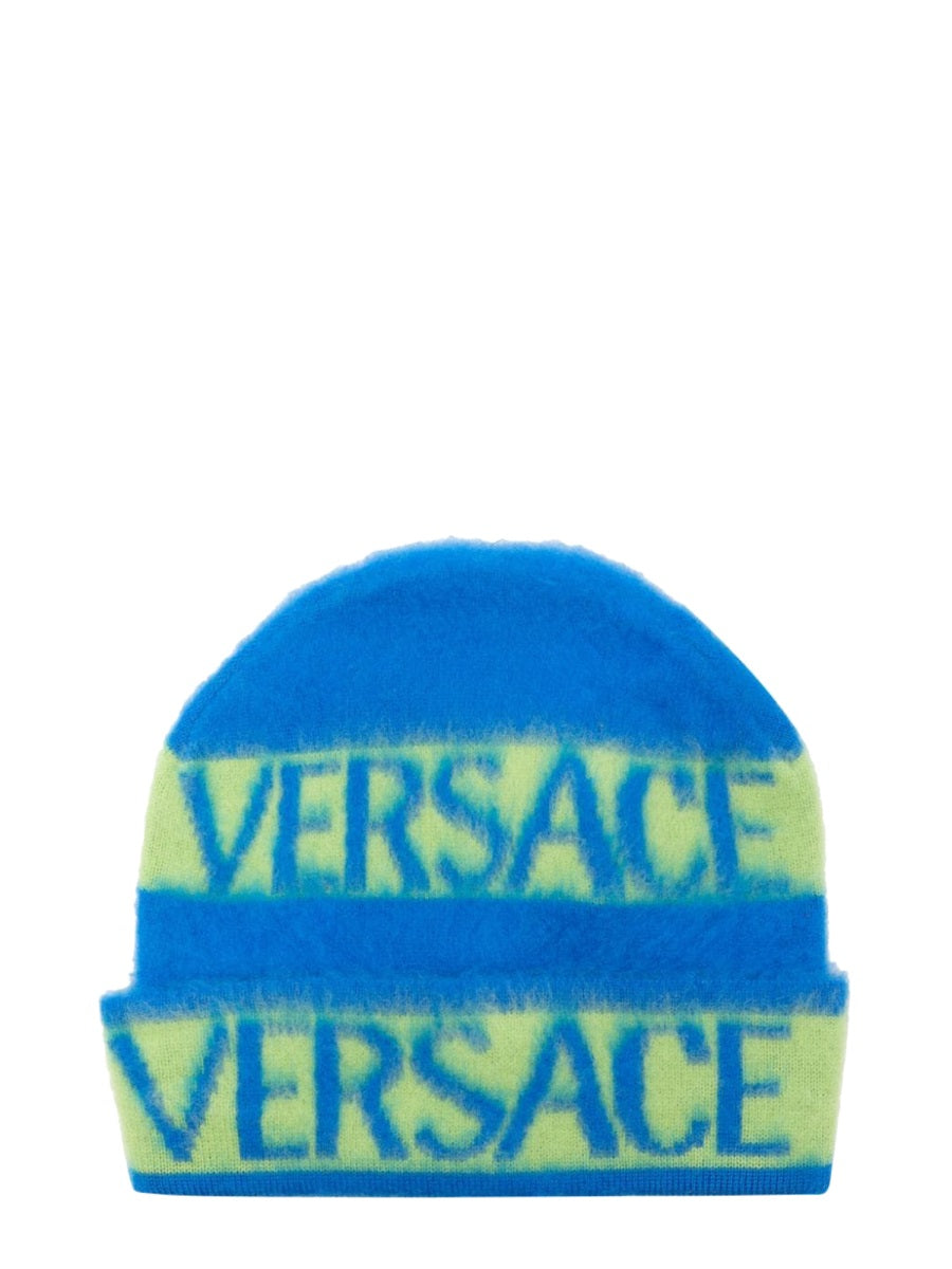 VERSACE Unisex Mini Beanie with Logo Stripes