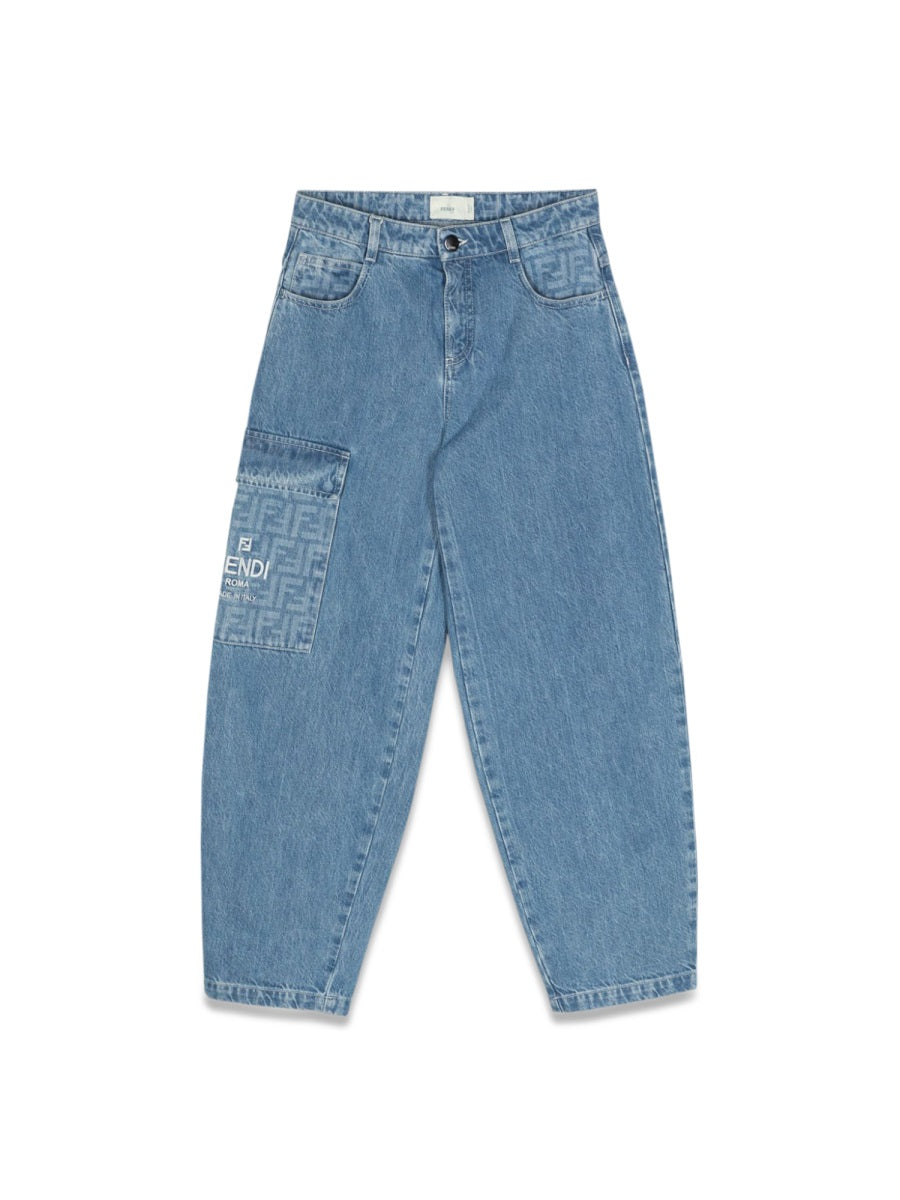 FENDI Washed Denim Mini Pants for Girls