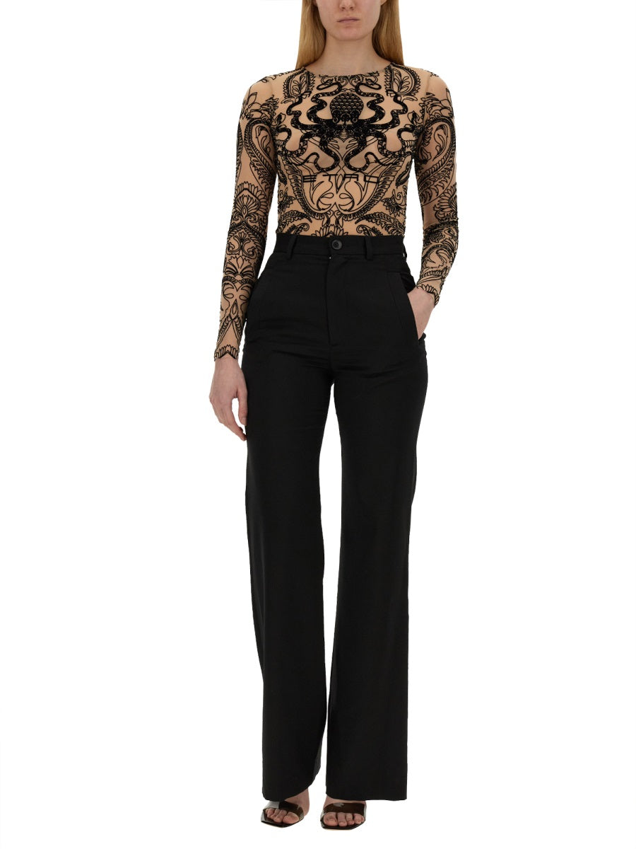ETRO Slim Fit Flocked Tulle Top (Size 40 IT)
