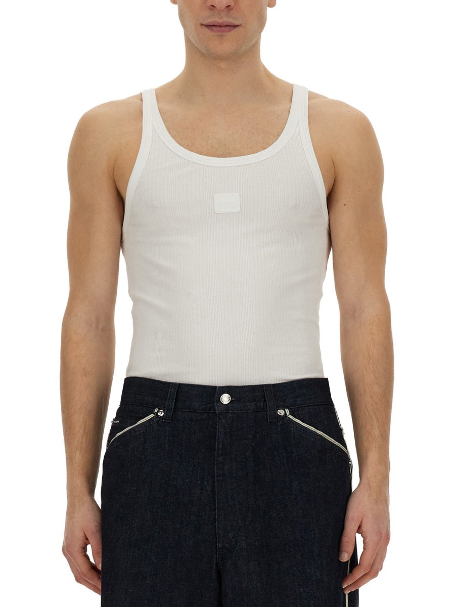 DOLCE & GABBANA Slim Fit Ribbed Tank Top - Size 50 IT