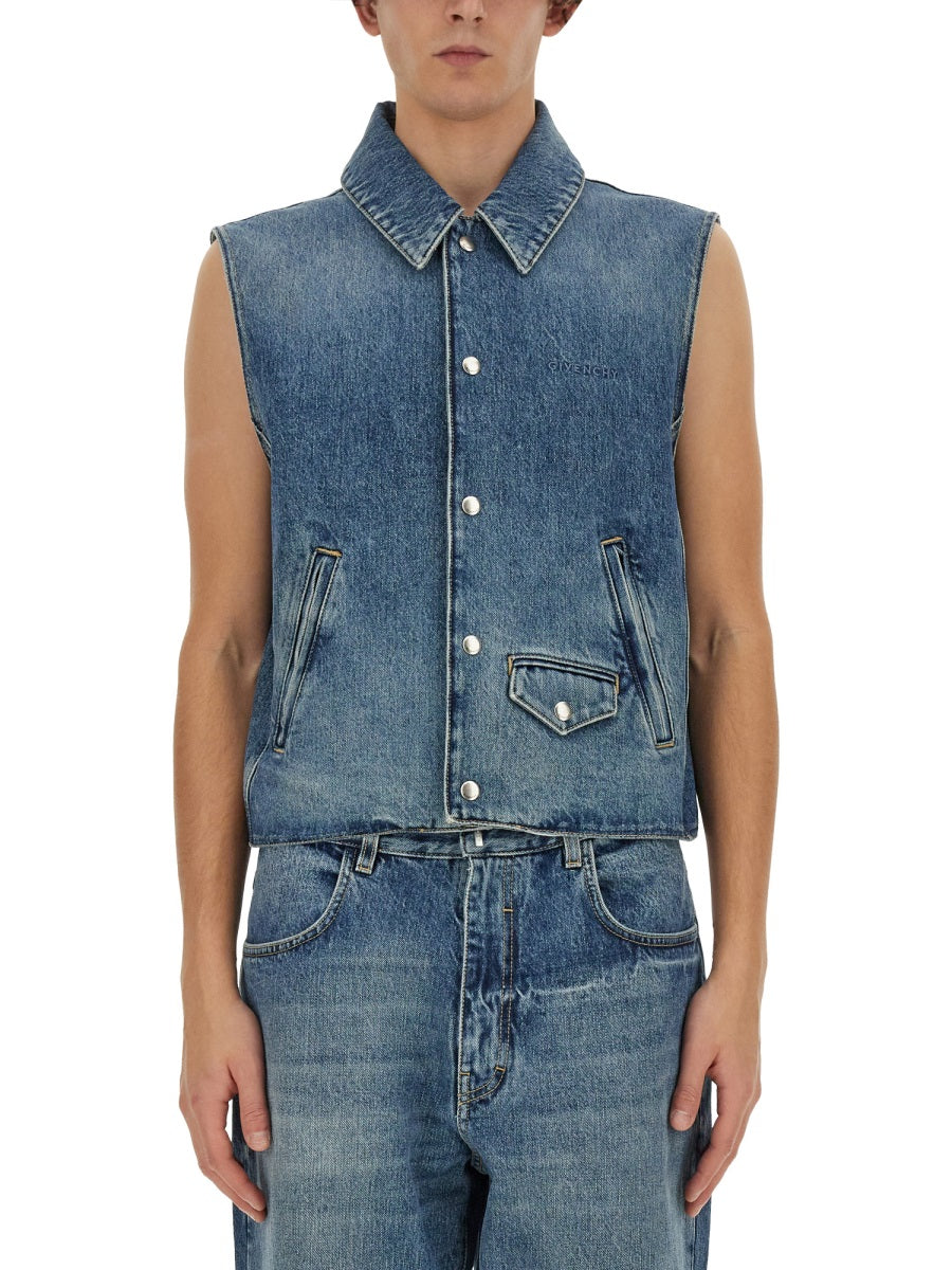 GIVENCHY Men's Denim Vest with Two Side Zipped Pockets