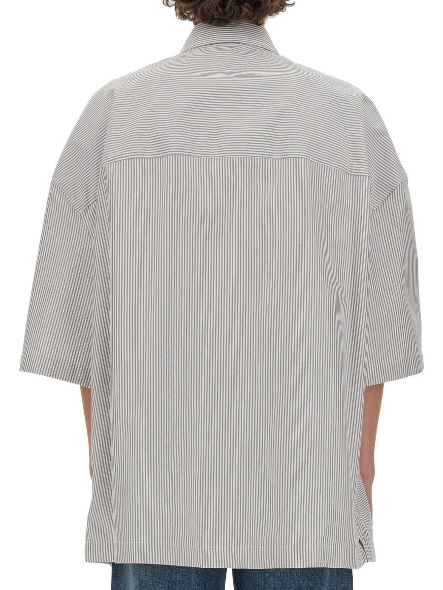 BOTTEGA VENETA Striped Overshirt with Embroidered Initials - Size 48