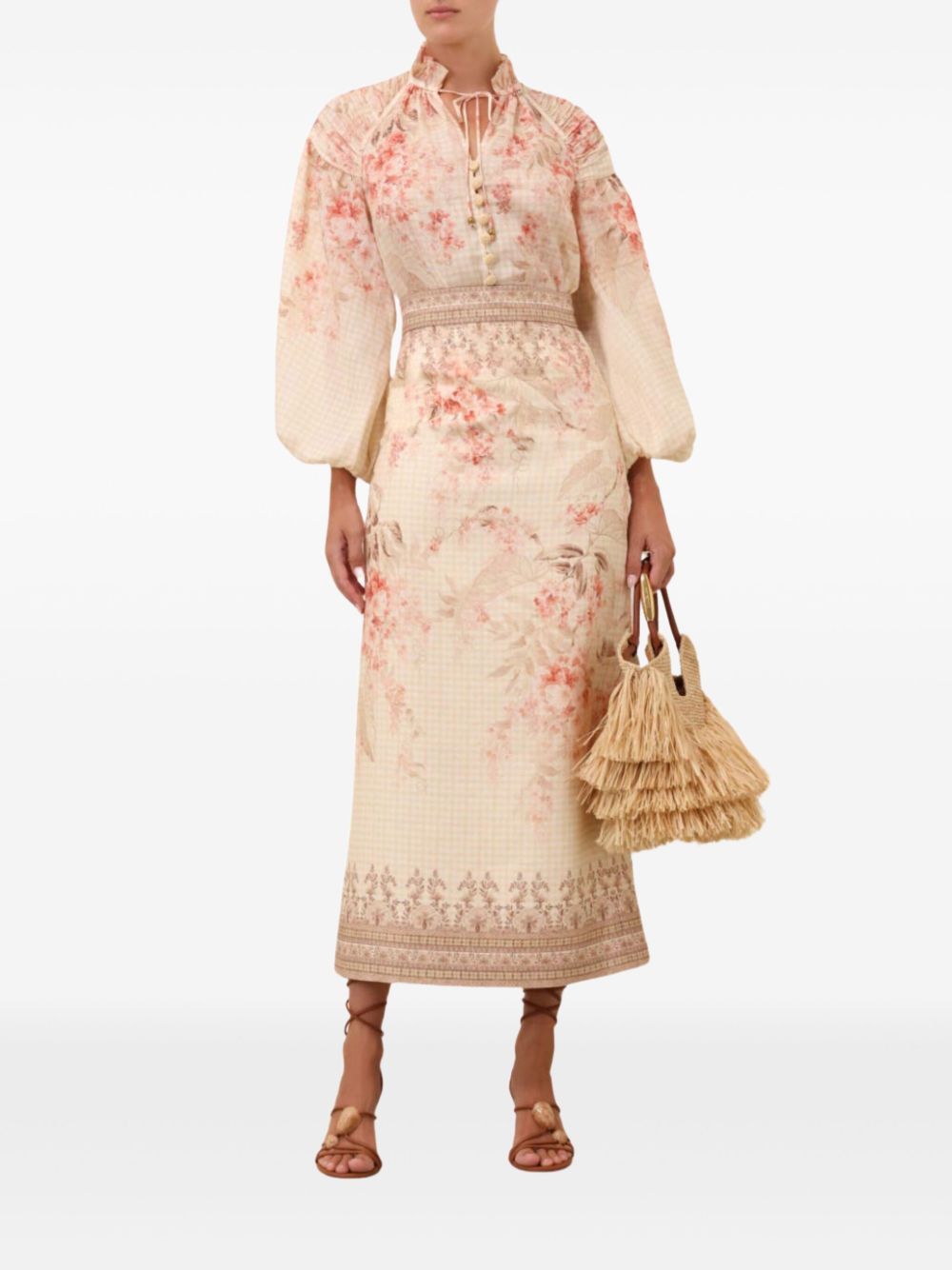 ZIMMERMANN High-Waisted Printed Linen Pencil Skirt